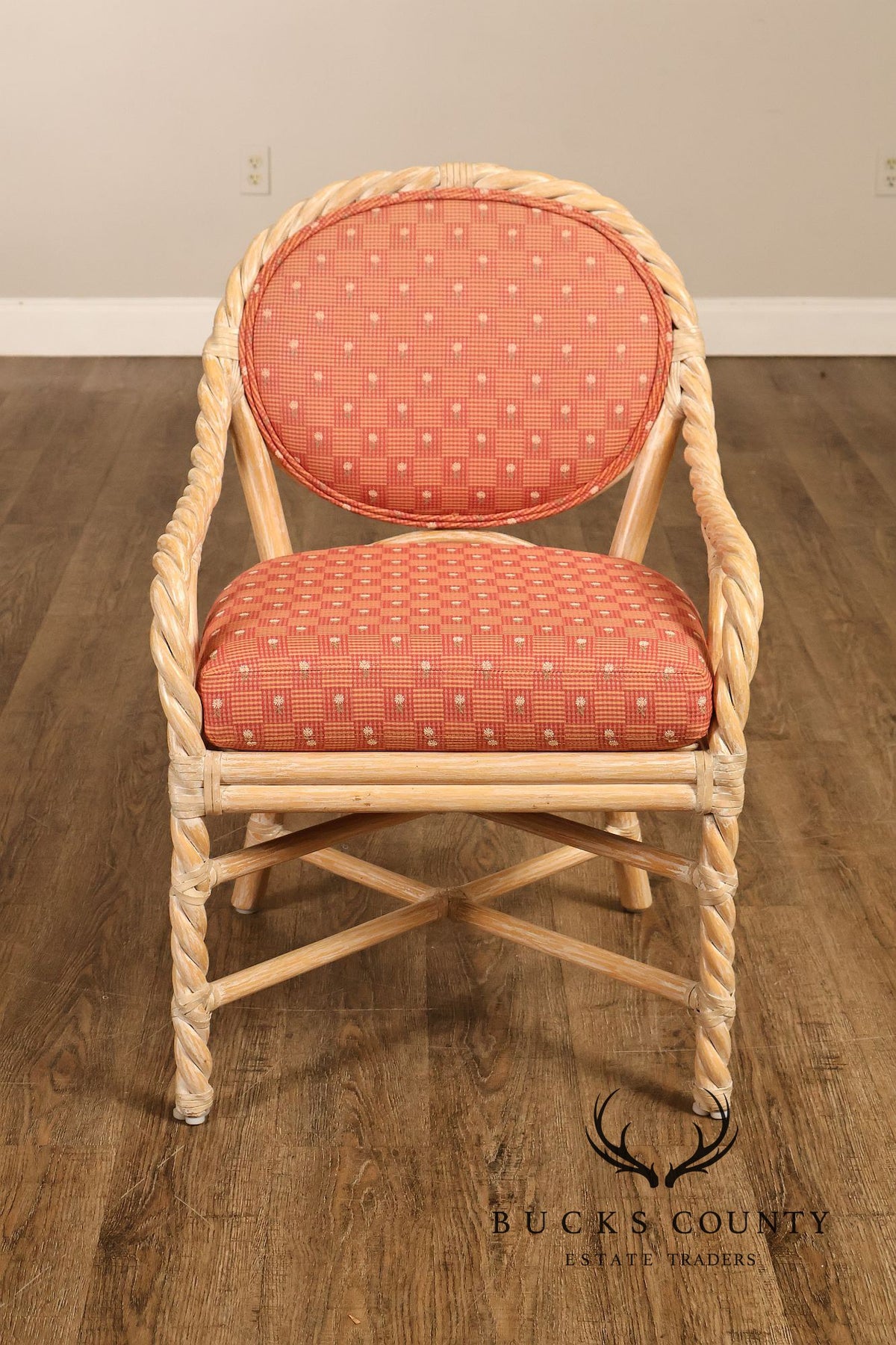 McGuire Set of Four Twisted Rattan Armchairs