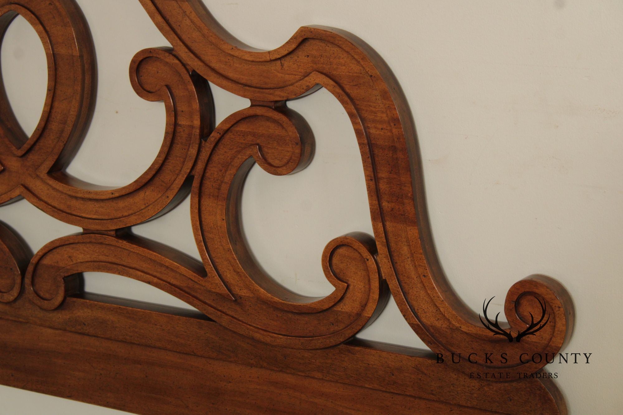 French Provincial Style Vintage Carved Walnut King Headboard