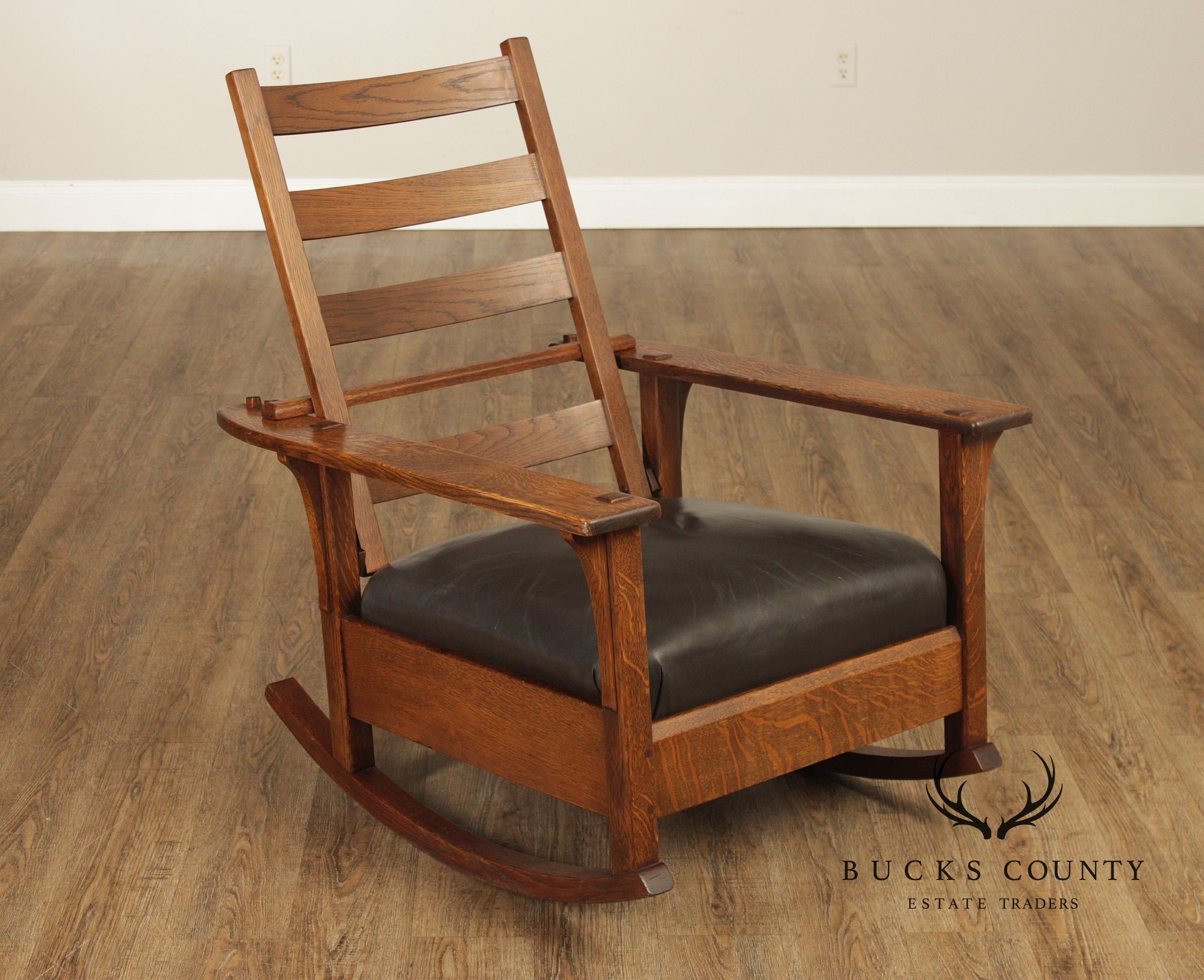 Antique L. & J.G. Stickley Mission Oak Morris Rocker