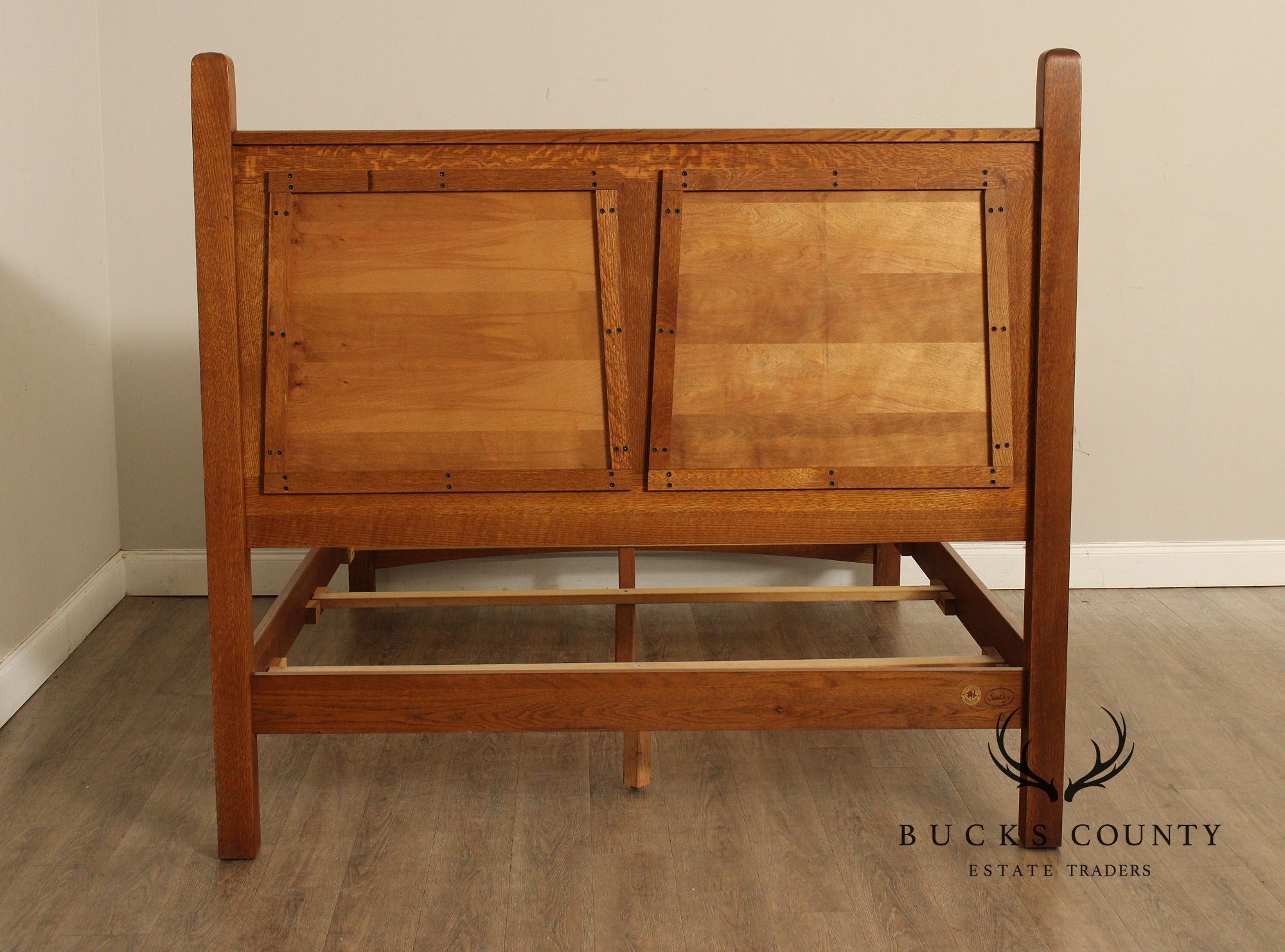 Stickley Mission Style Oak and Leather Queen Bed