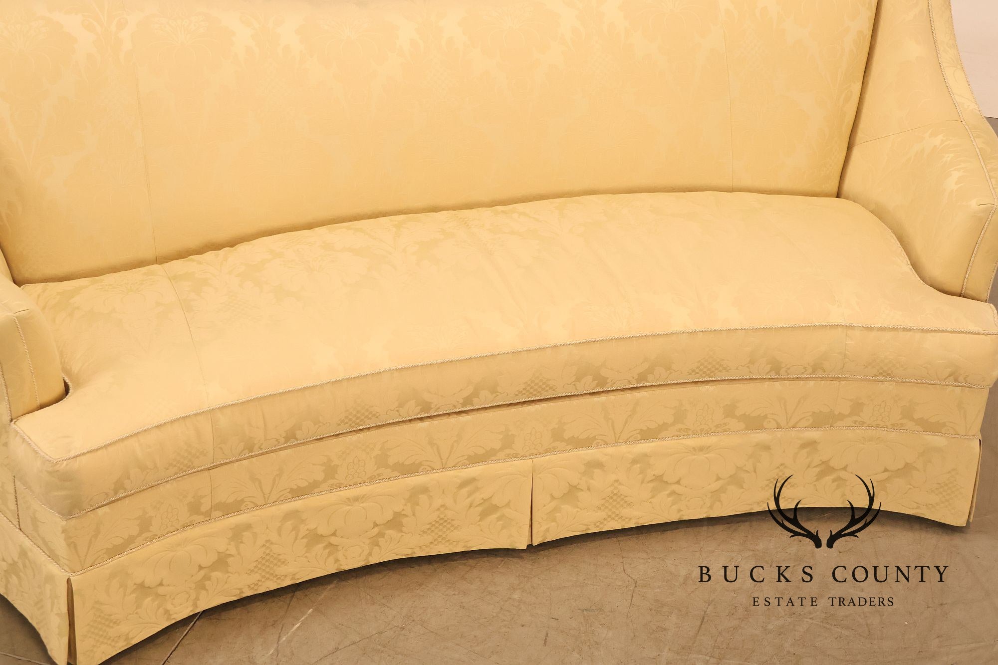 Councill Custom Damask Upholstered Curved Back Sofa