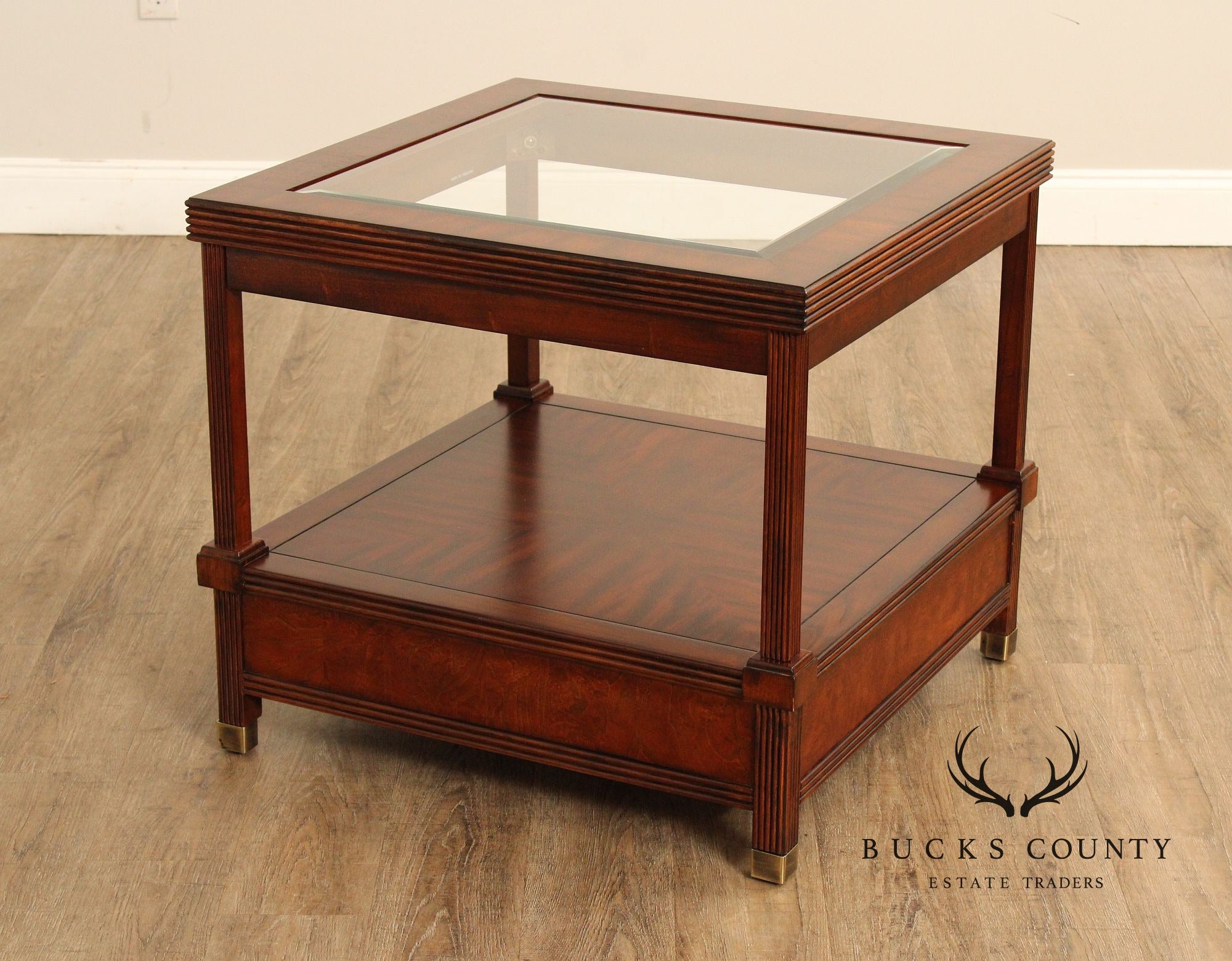 Regency Style Square Mahogany Glass Top End Table