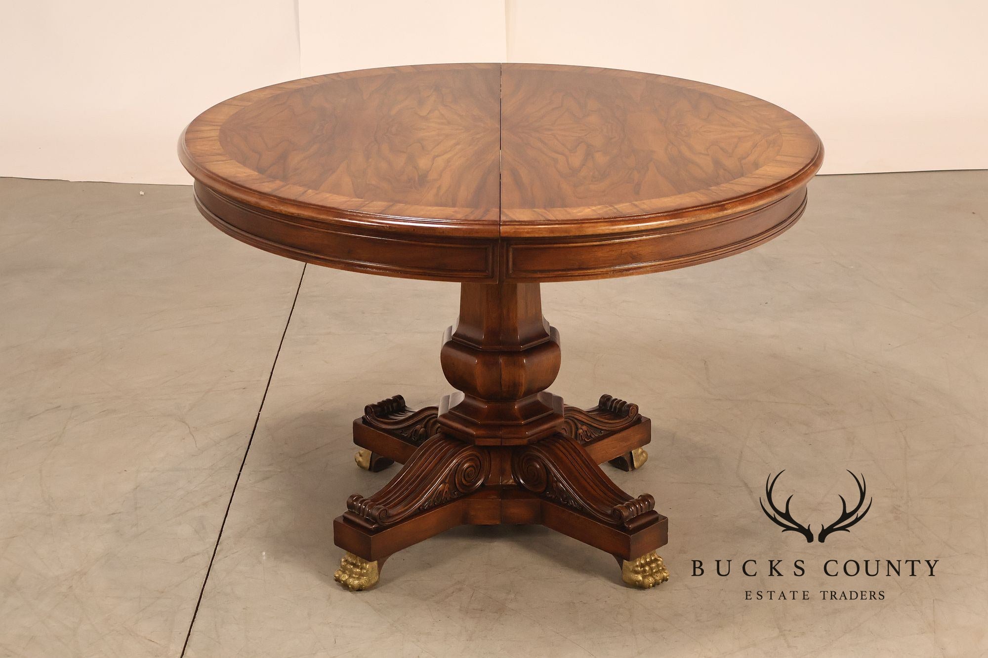 Karges Walnut Round Extendable Dining Table With Three Leaves