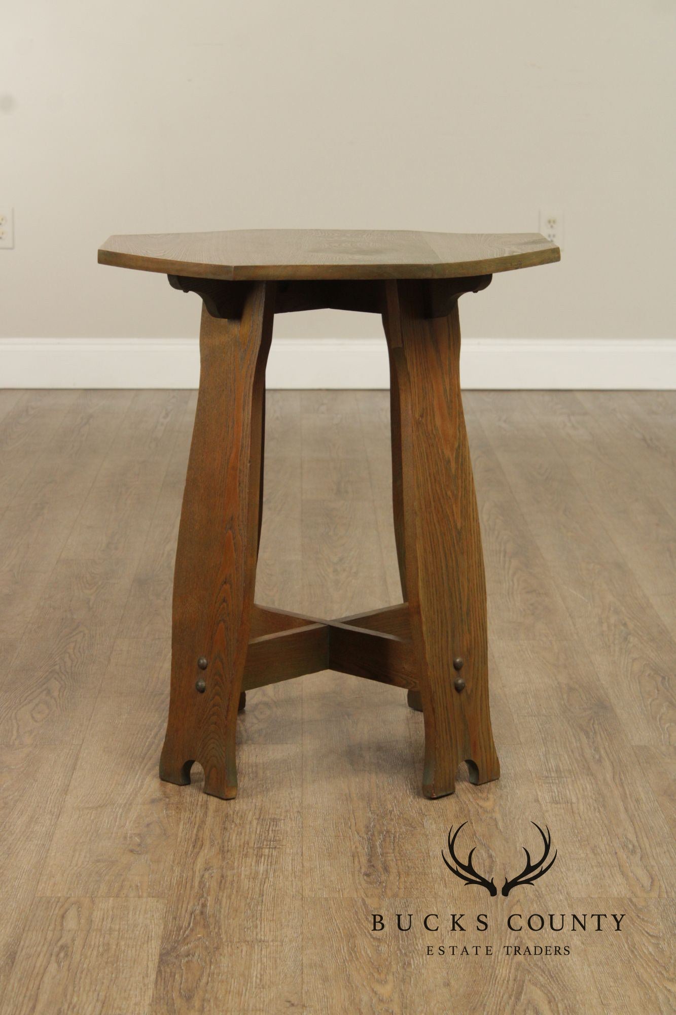 Antique Arts and Crafts Period Oak Octagonal Top Side Table