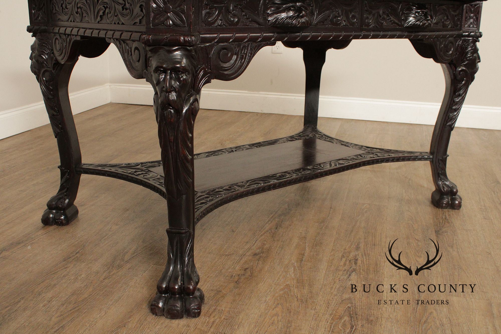 Antique Victorian Carved Mahogany Partners Desk