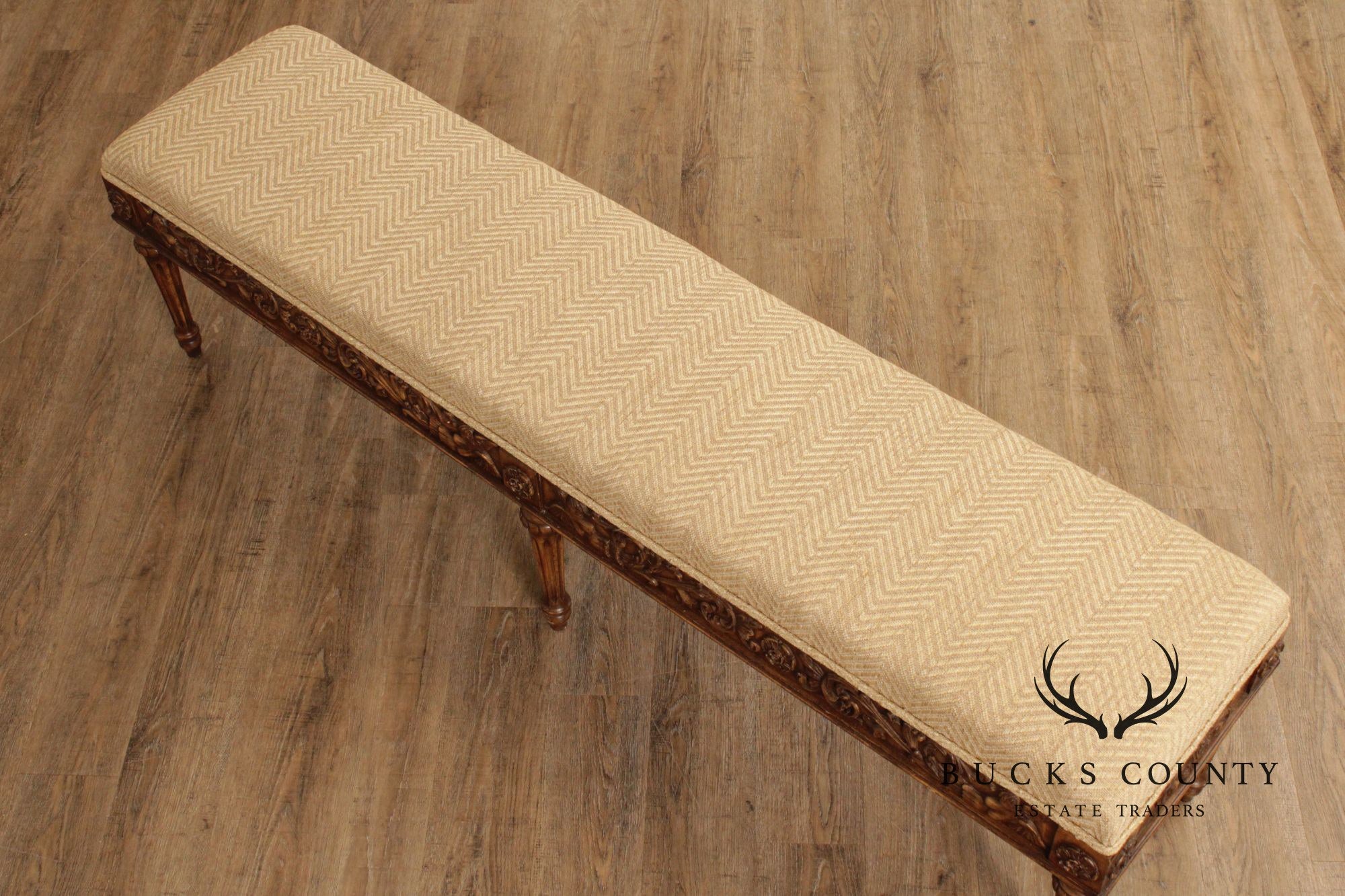 French Louis XVI Style Carved Frame Six Leg Window Bench