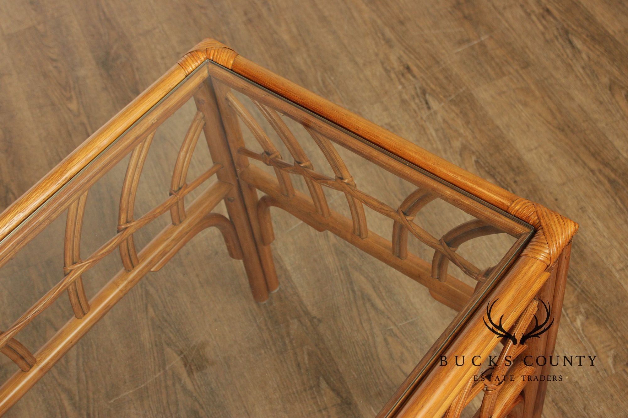 South Sea Rattan 'New Kauai' Glass Top Side Table