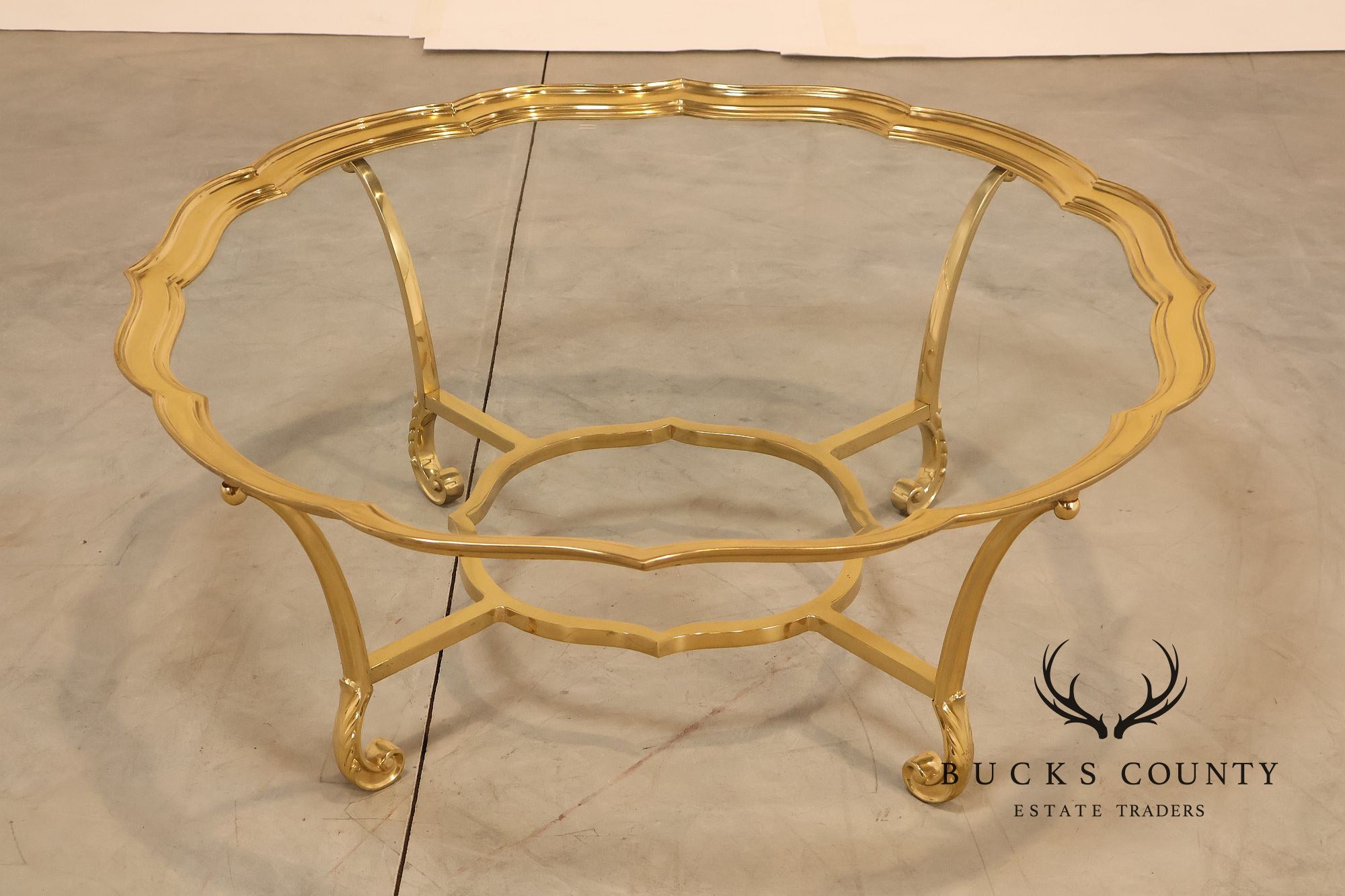 LaBarge Scalloped Brass And Glass Coffee Table