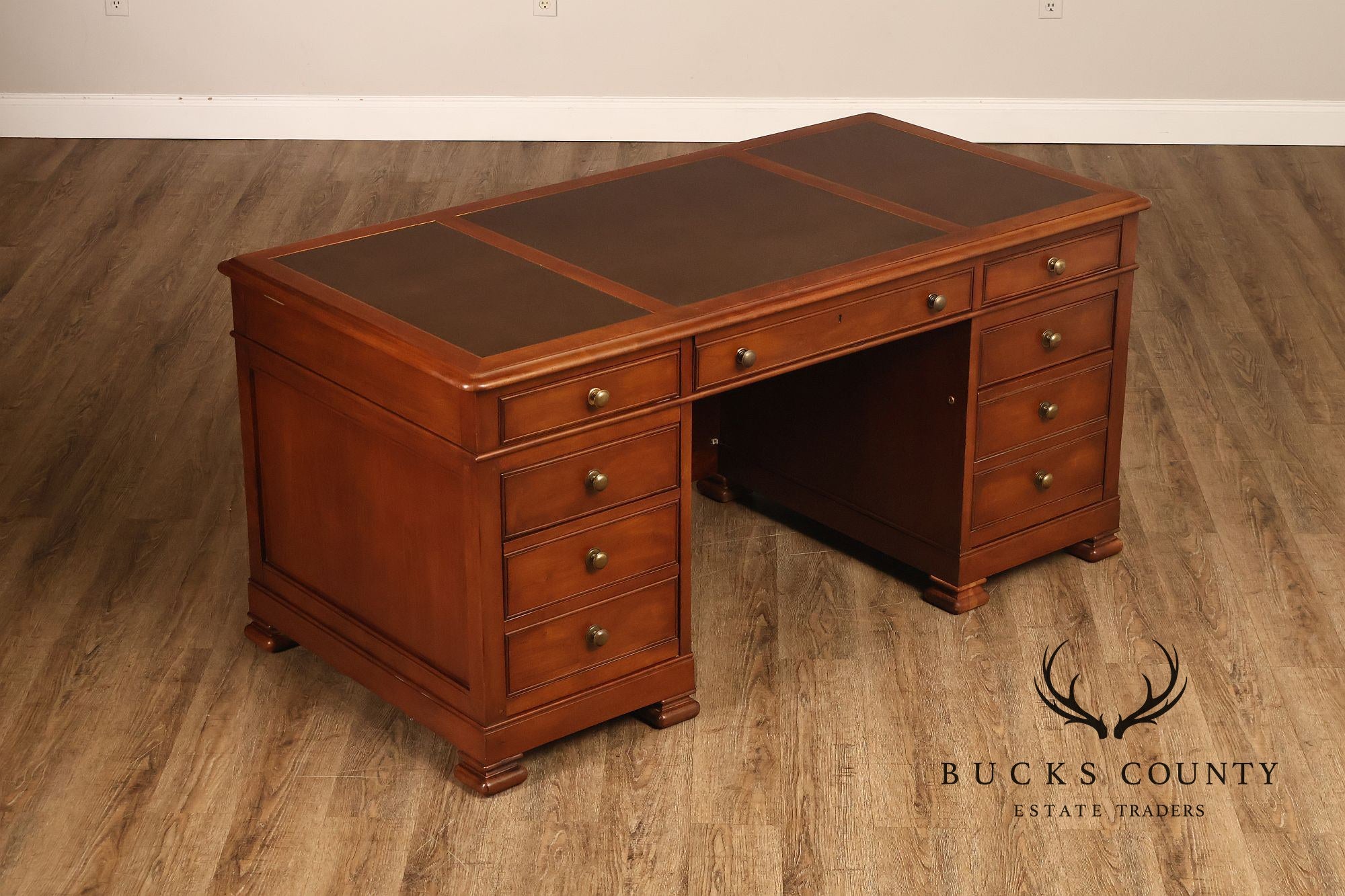 Sligh Leather Top Executive Pedestal Desk