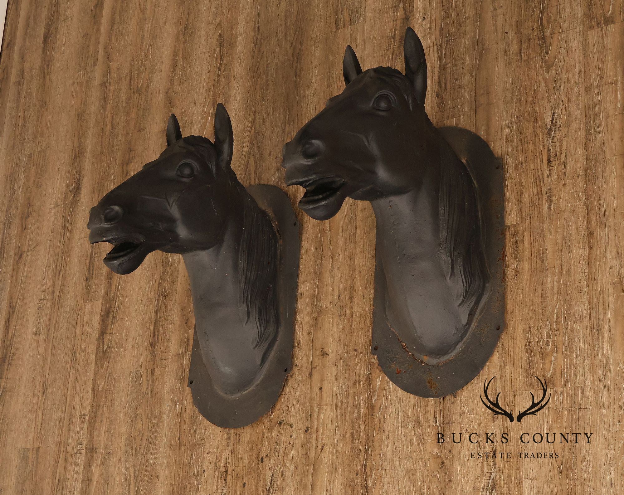 Pair of Cast Iron Horse Head Wall Decor
