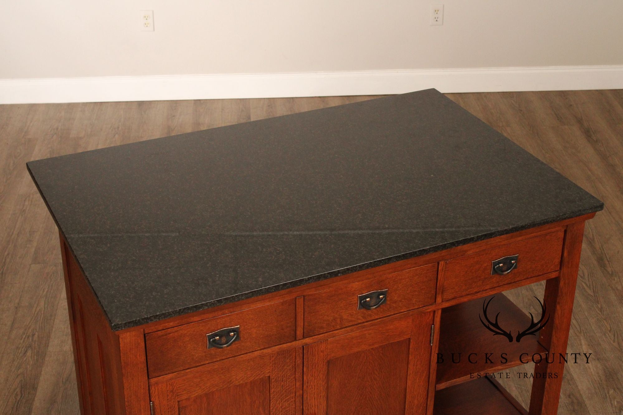 Stickley Mission Collection Granite Top Oak Kitchen Island