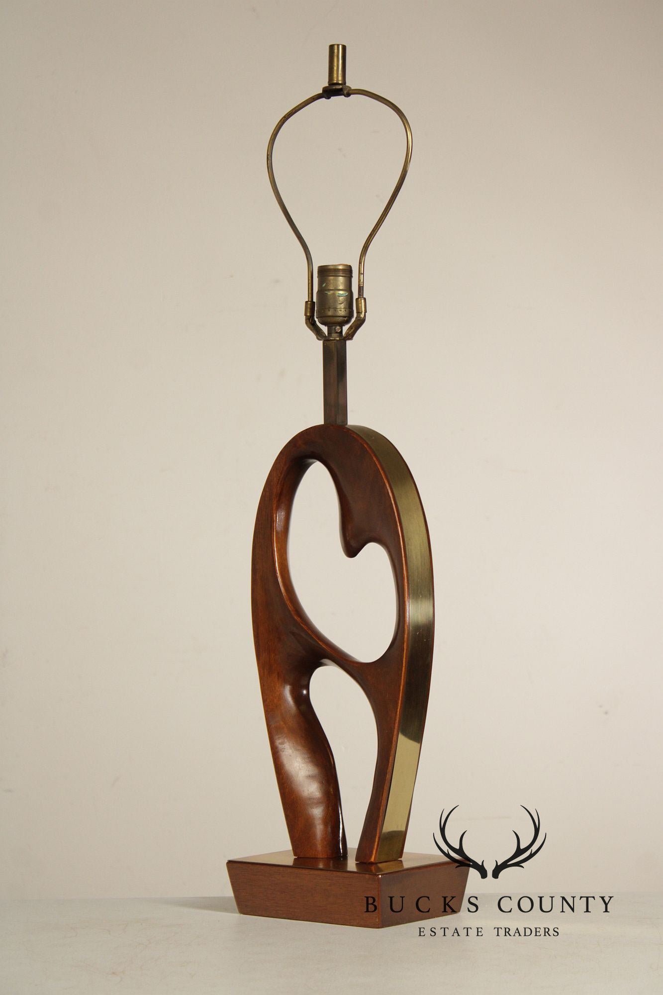 Mid Century Modern Sculpted Brass and Walnut Table Lamp By Modeline