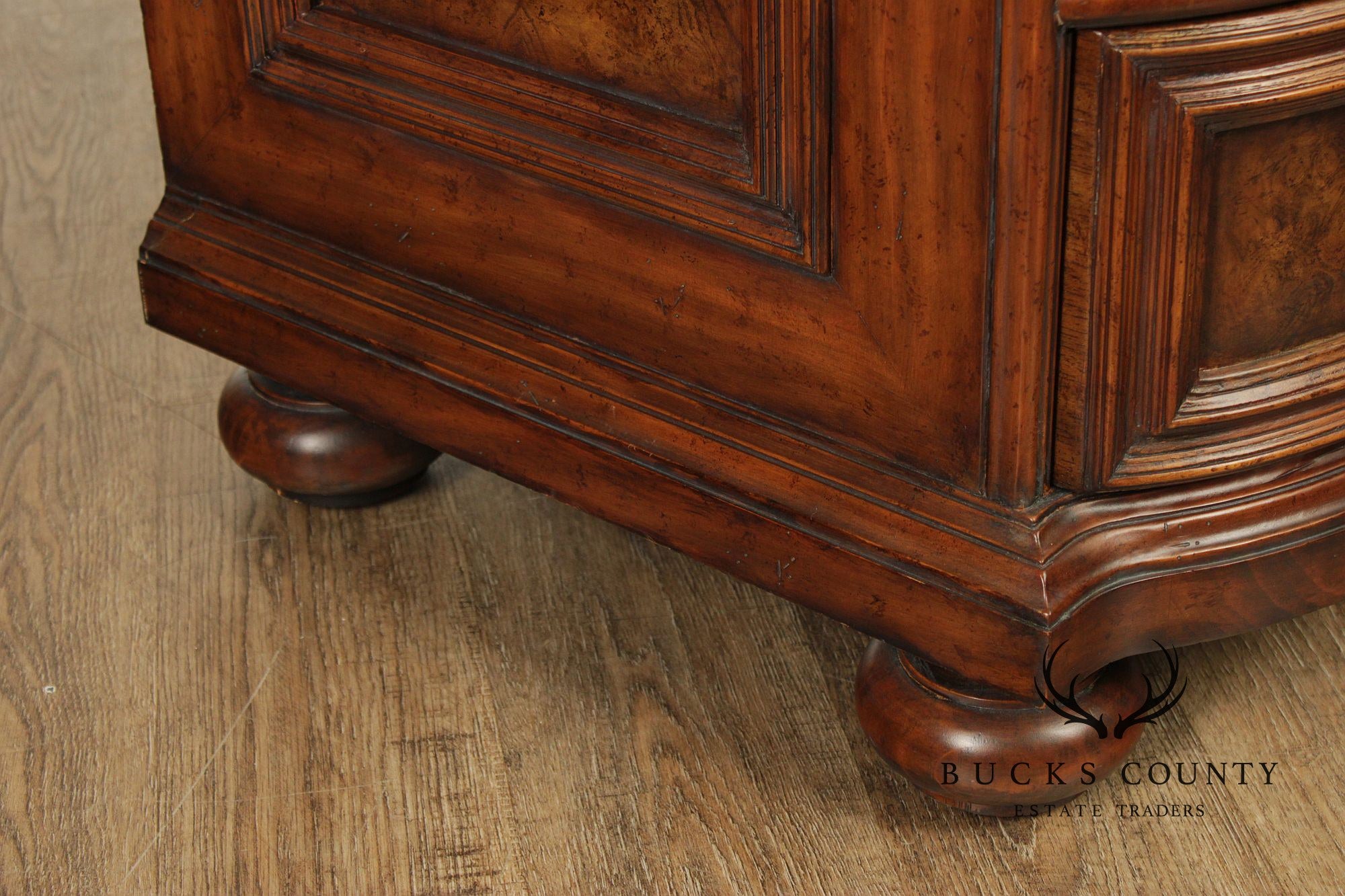 Maitland-Smith Pair of Baroque Style Tessellated Marble Top Burlwood Chests