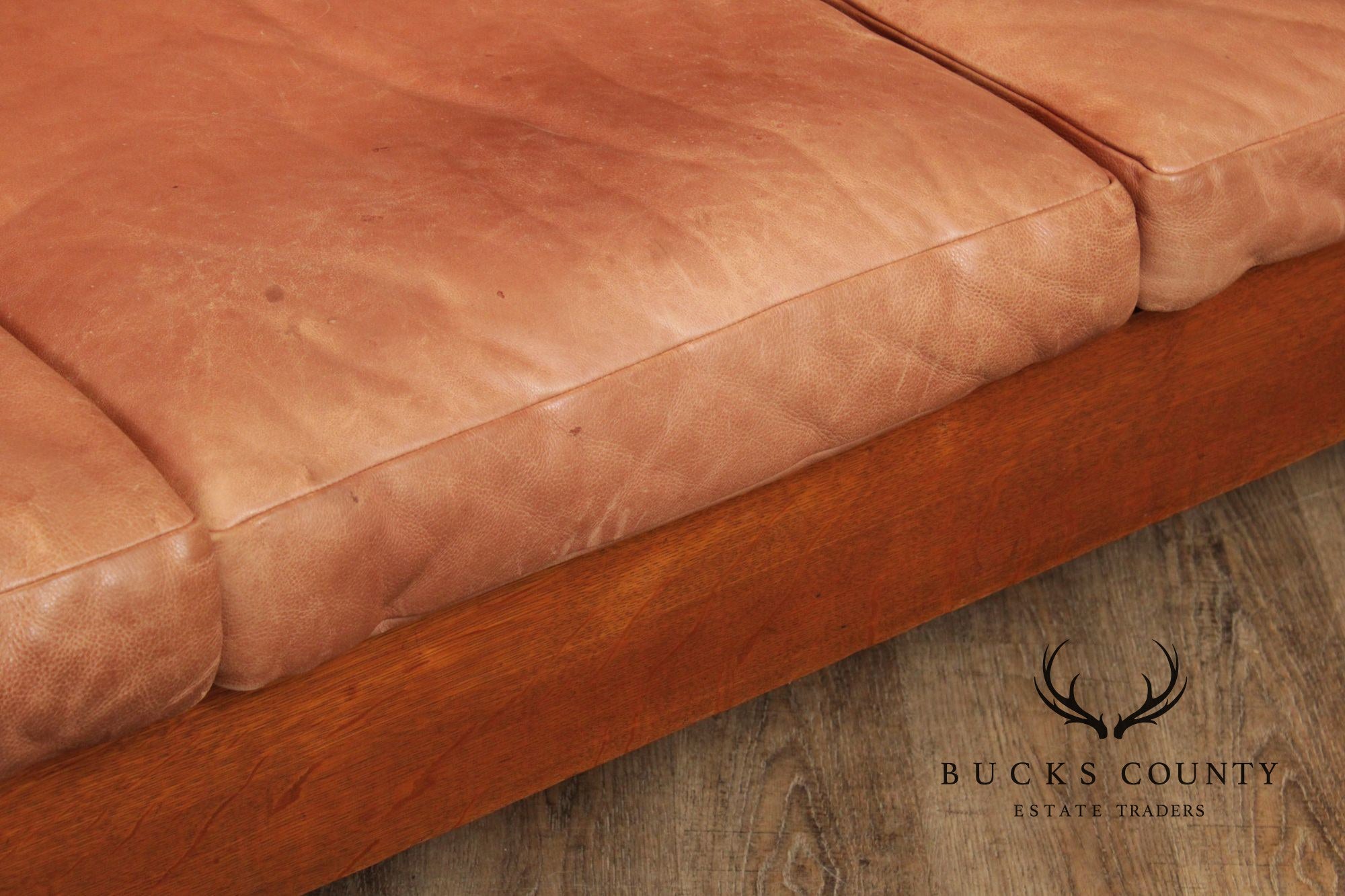 Gustav Stickley Antique Mission Oak and Leather Even-Arm Settle Sofa