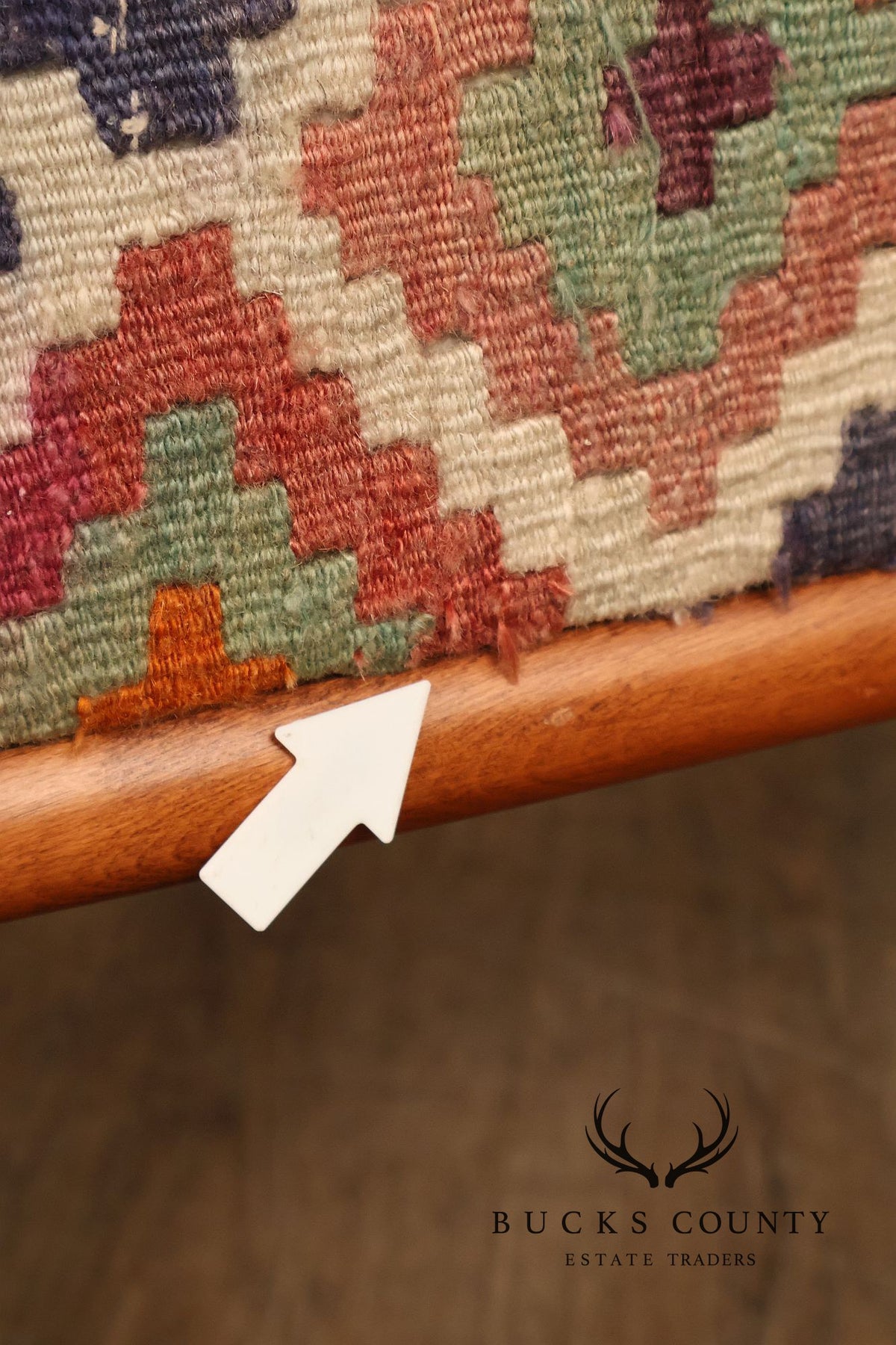 Vintage Kilim Upholstered Cherry Bench