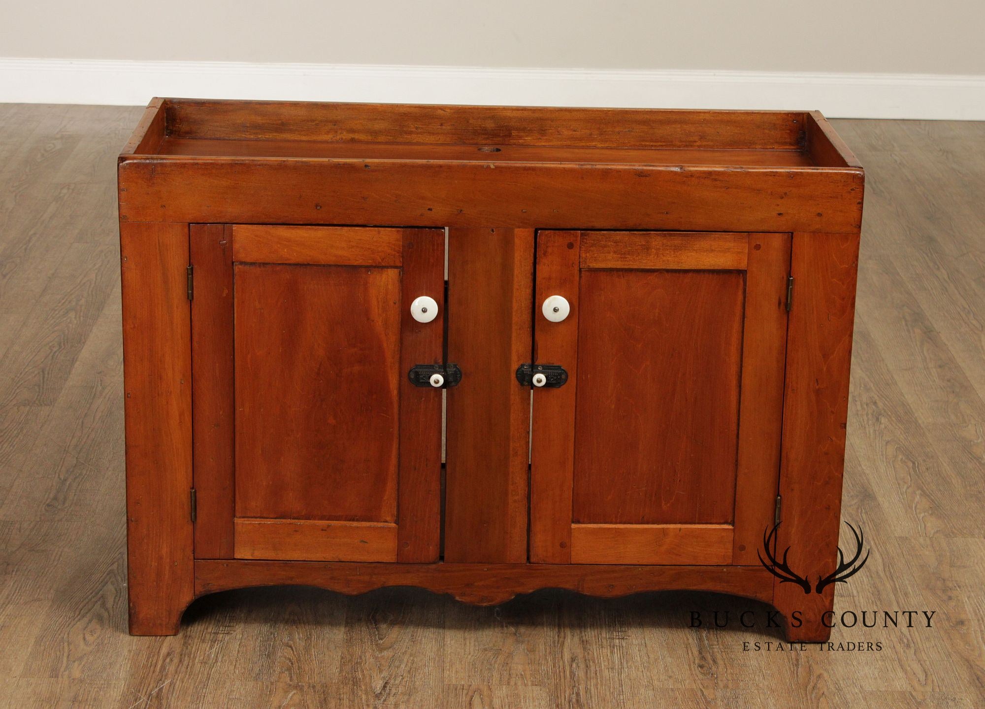 Antique 19th Century Solid Pine Dry Sink Cabinet With Porcelain Knobs