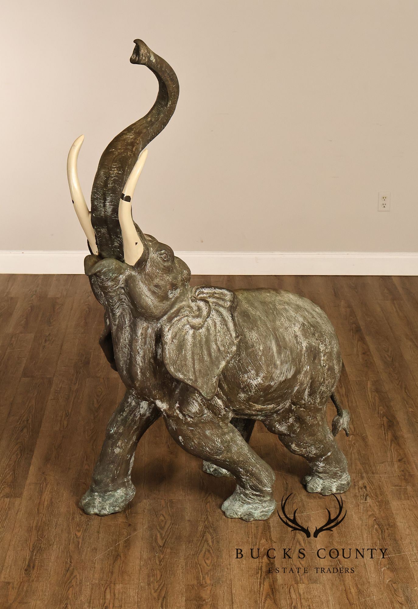 Monumental Cast Bronze Raised Trunk Elephant Garden Statue