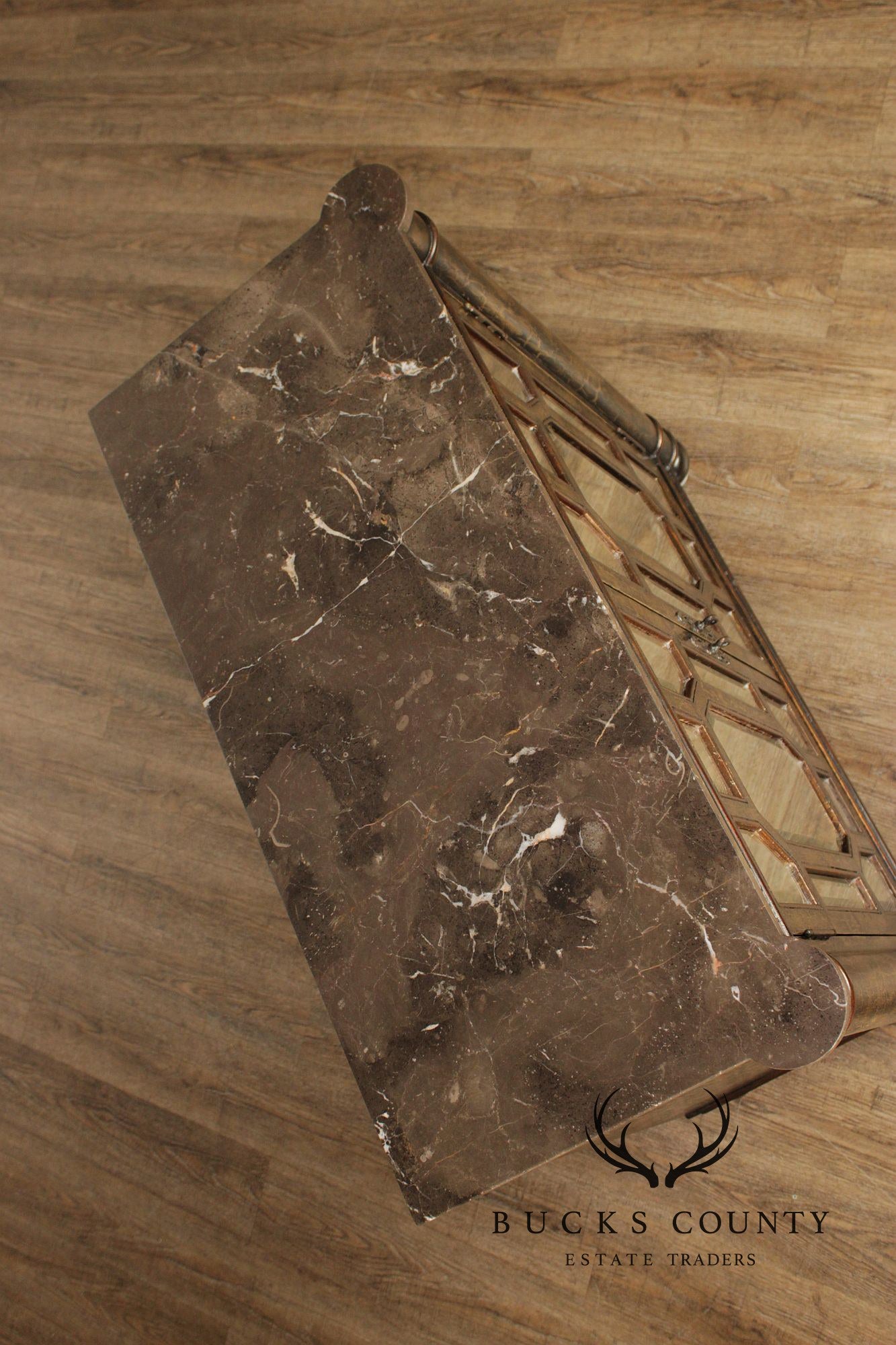 Hollywood Regency Style Pair Of Mirrored Cabinets With Marble Tops