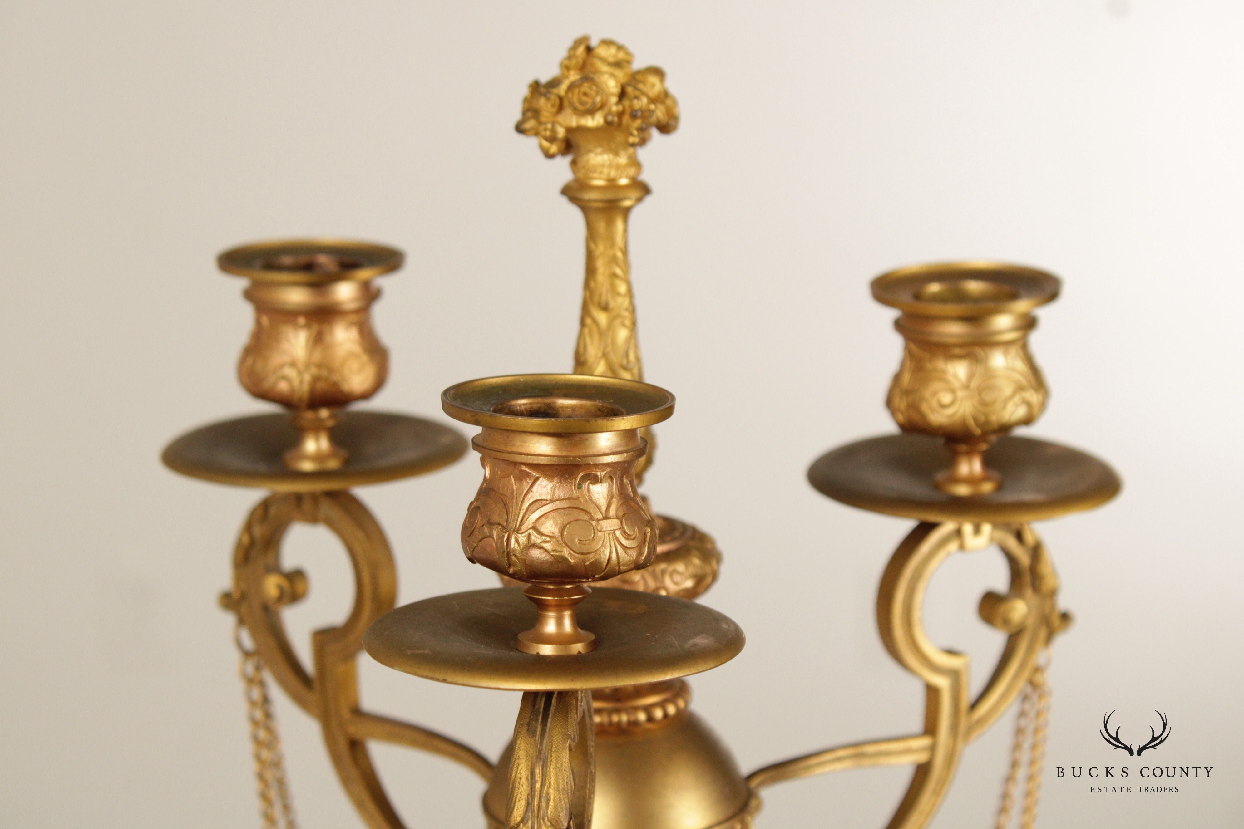 Neoclassical Style Pair of Gilt Bronze Marble Candelabra