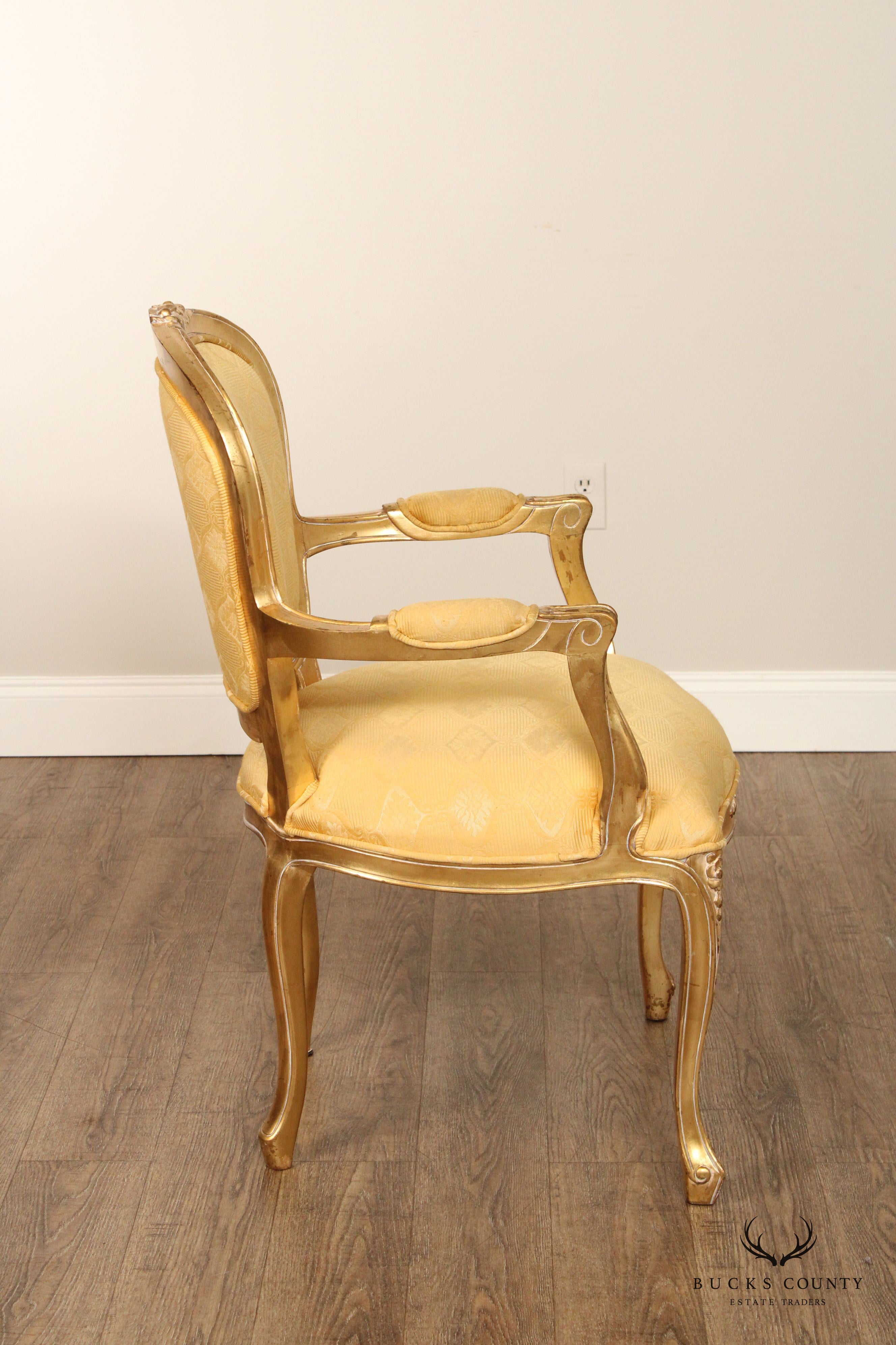 French Louis XV Style Pair of Giltwood Fauteuil Armchairs