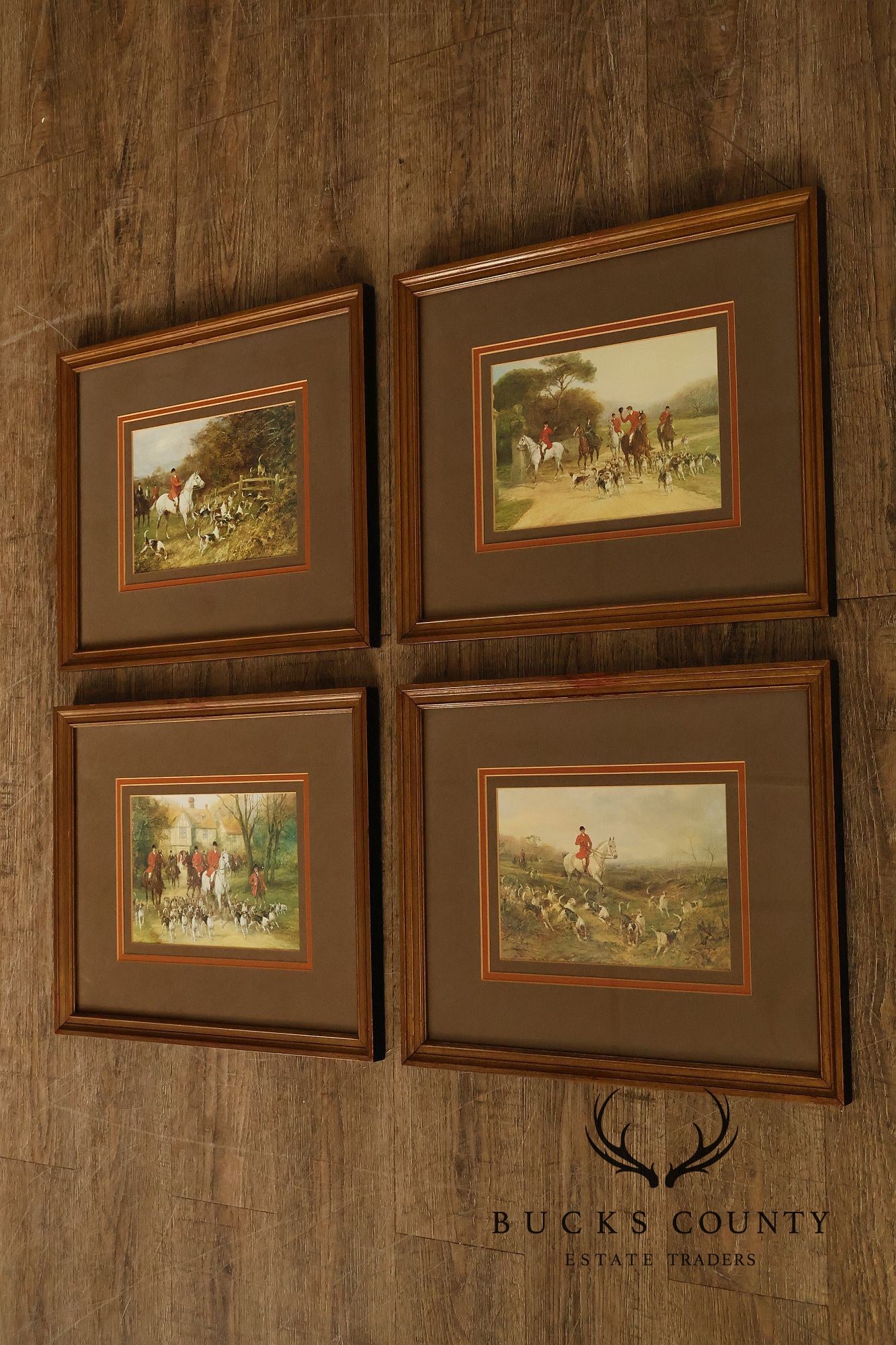 Set of Four Vintage Fox Hunt Scene Framed Prints