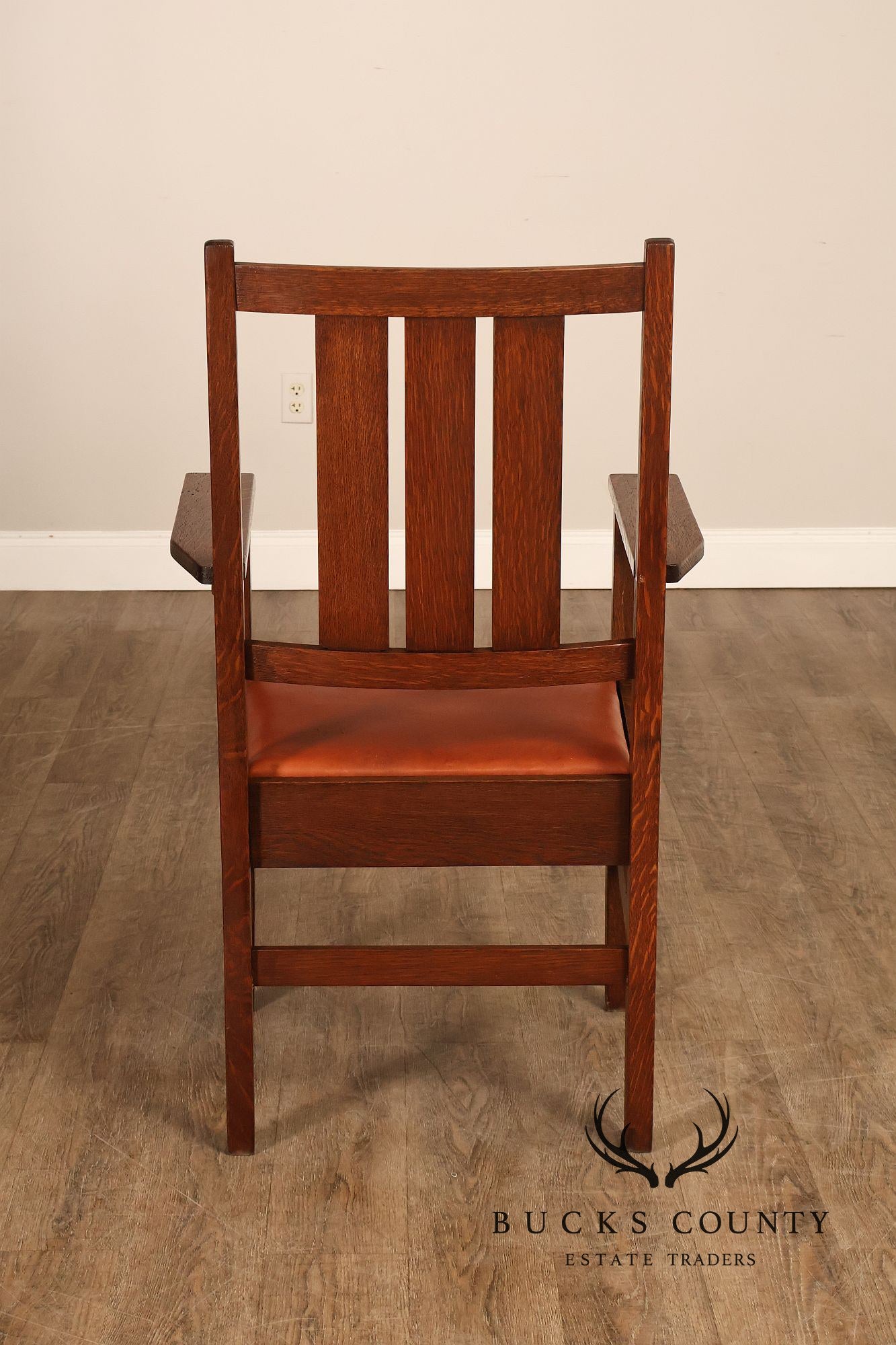 Gustav Stickley Antique Mission Oak Arts And Crafts Armchair With Leather Seat