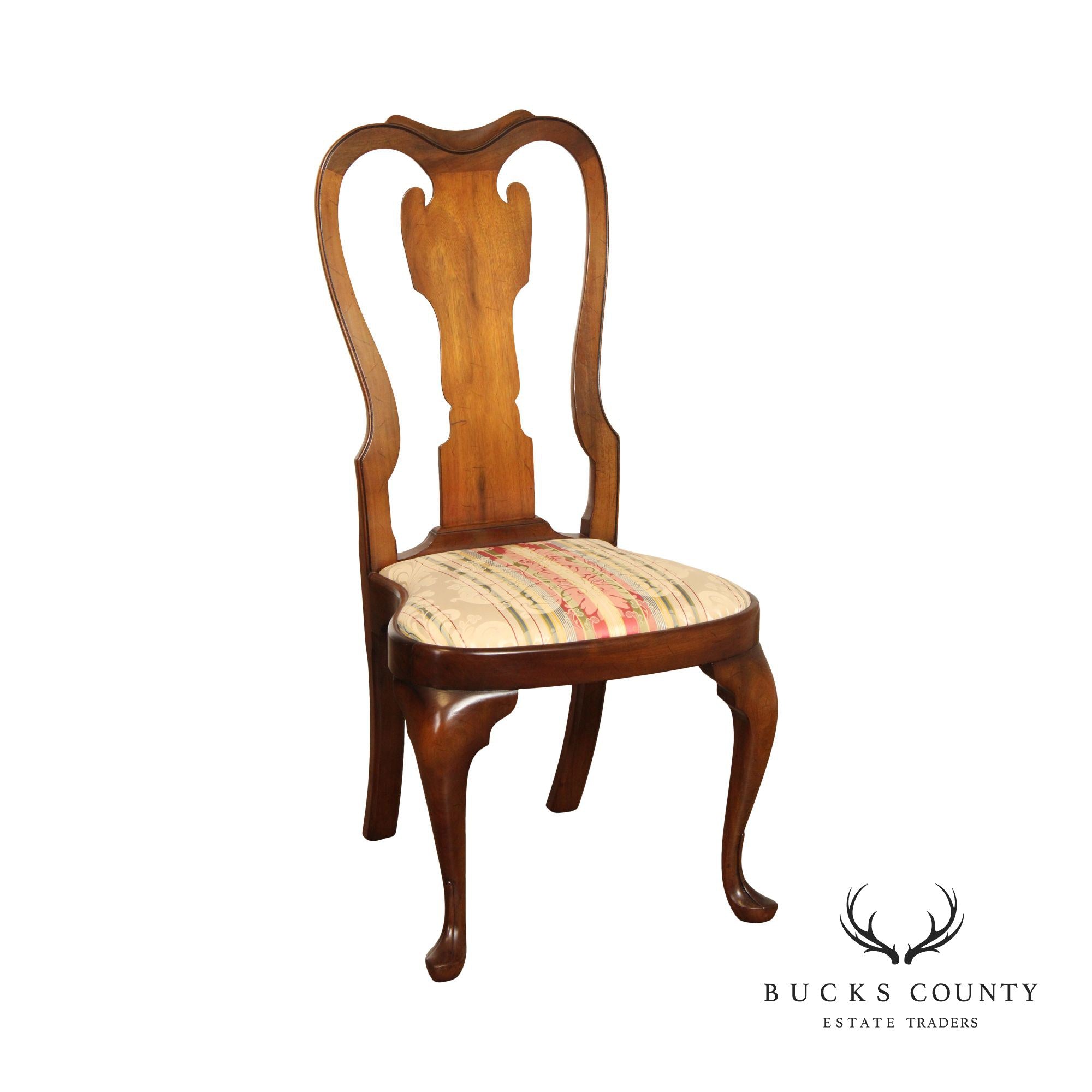 Vintage Queen Anne Style Side Chair With Upholstered Seat