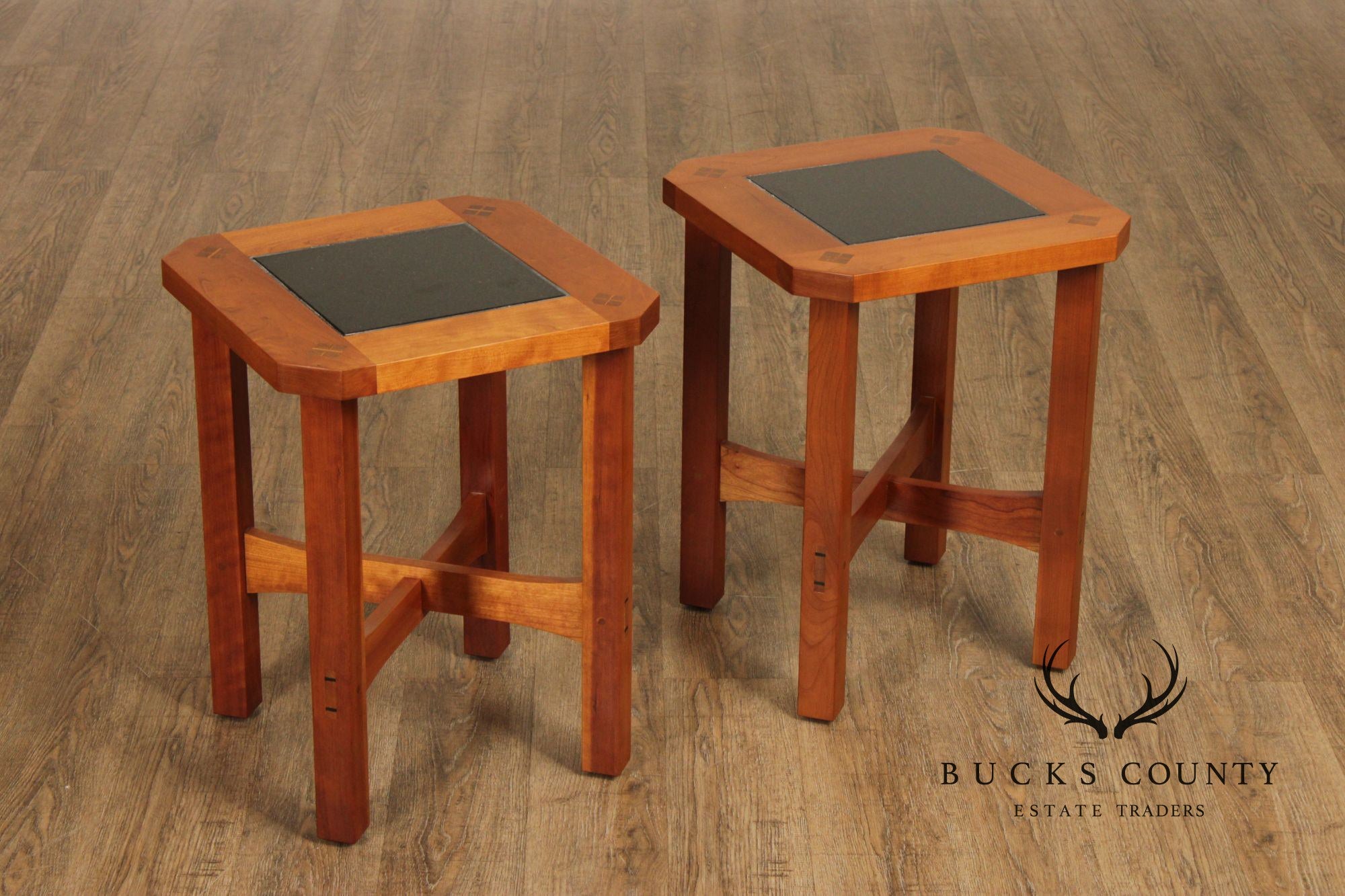 Stickley Mission Collection Pair Of Cherry Taboret Side Tables