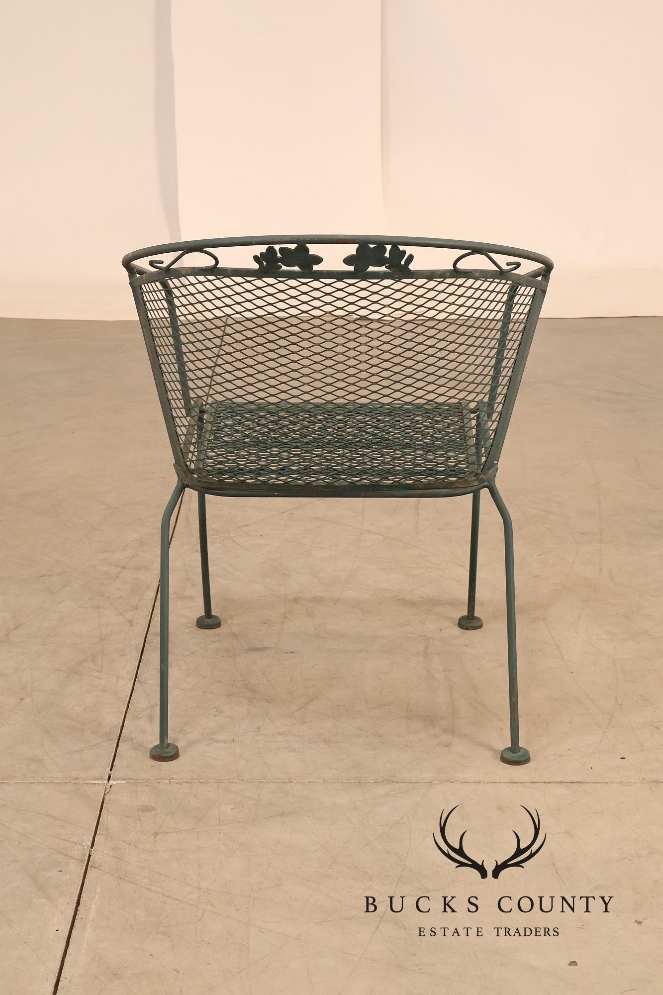 Vintage Wrought Iron Round Patio Table And Four Chairs Set