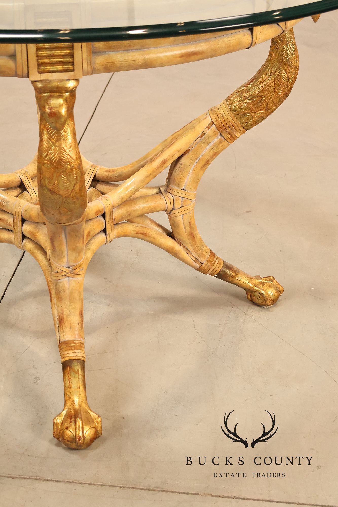 Maitland Smith 48" Round Glass Top Figural Dining Table