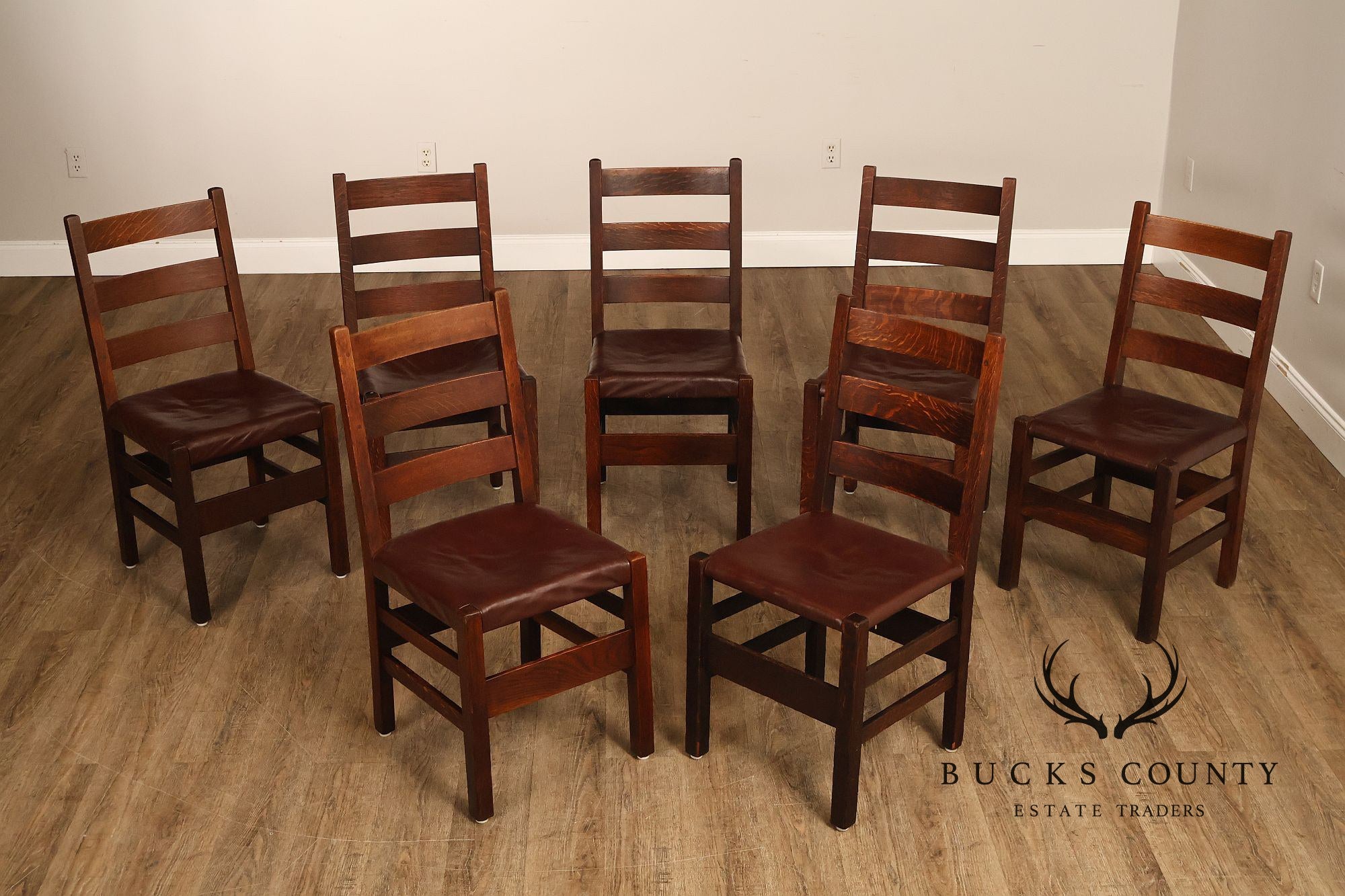 Antique Gustav Stickley No. 306 1/2 Oak Dining Chairs Set Of Seven