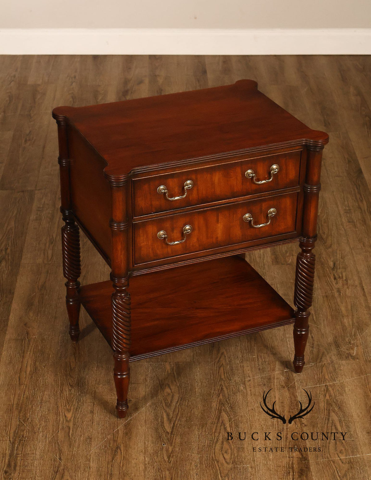 Ethan Allen "Newport" Pair Of Mahogany Two Drawer Nightstands