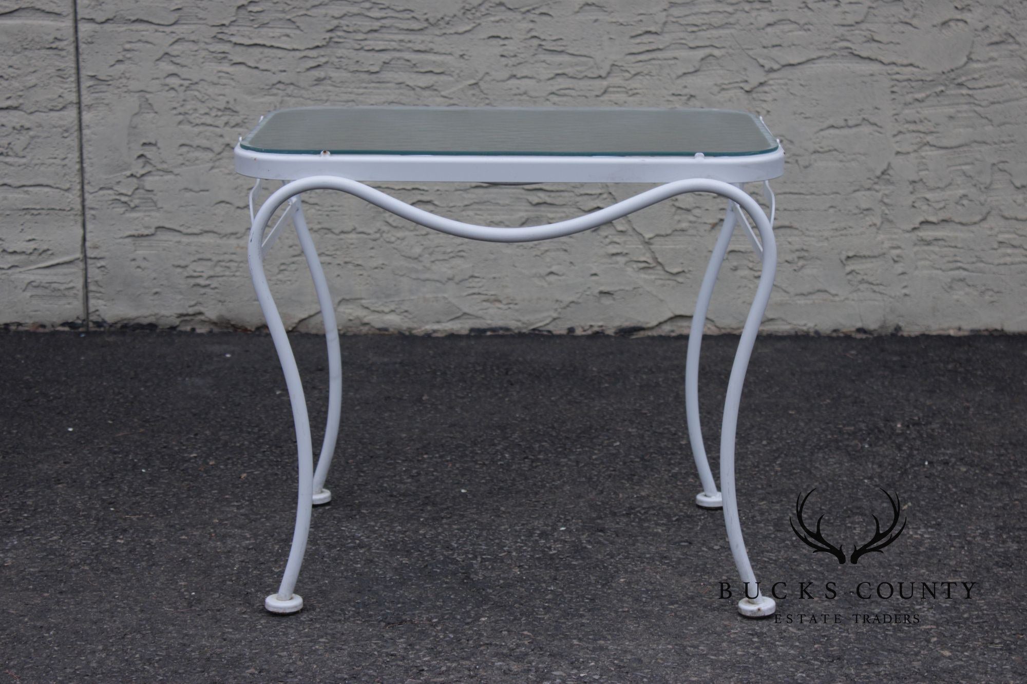 Woodard Glass Top Wrought Iron Patio Side Table