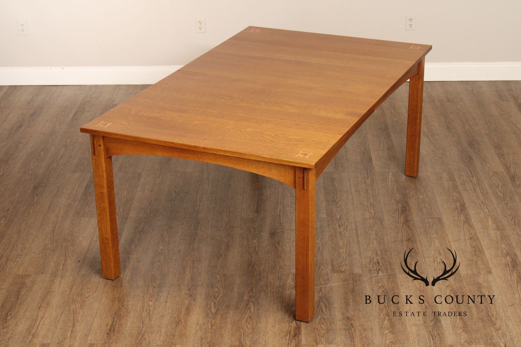 STICKLEY MISSION COLLECTION OAK HARVEY ELLIS EXTENDABLE DINING TABLE WITH INLAY