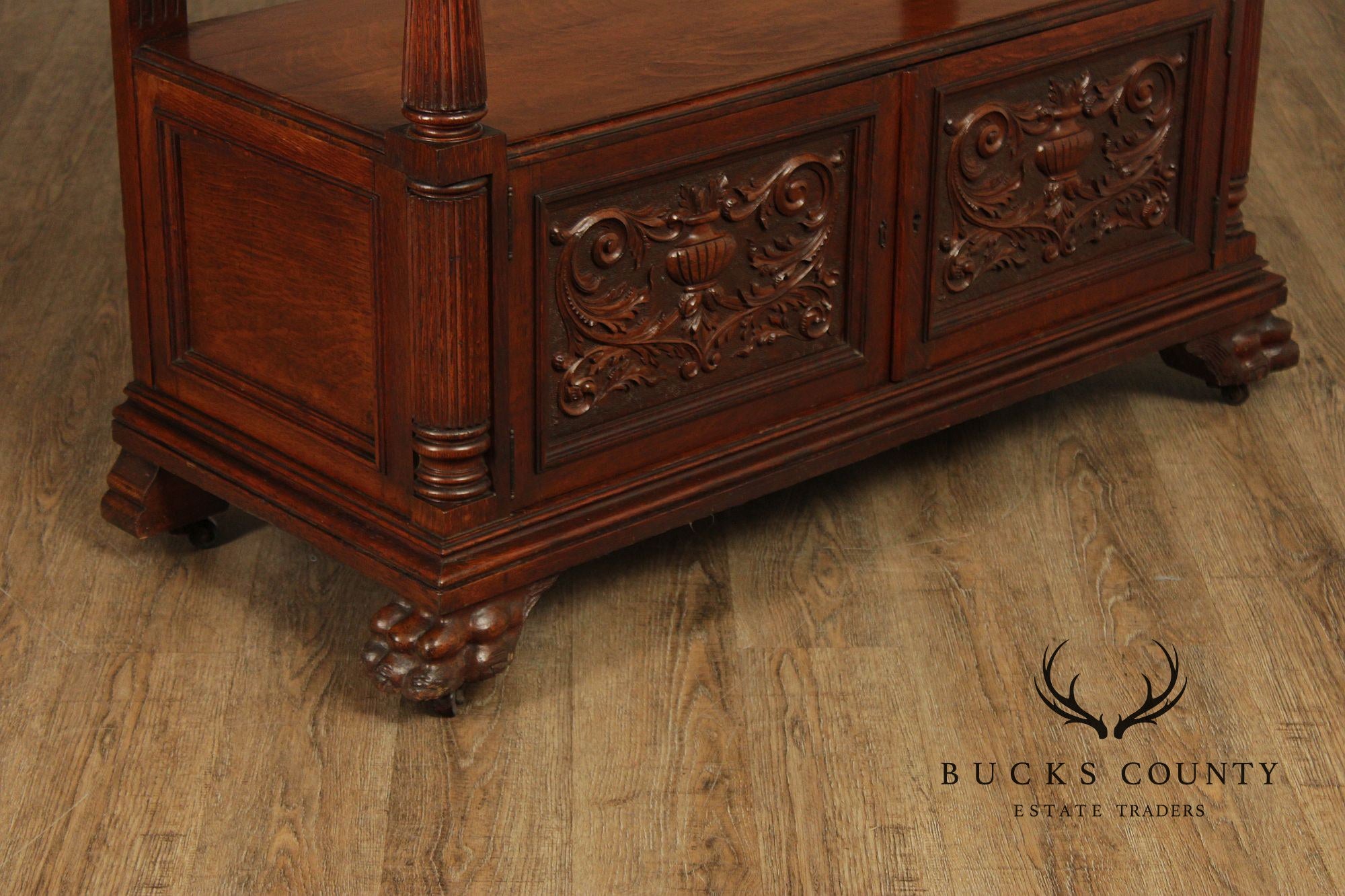 Antique Carved Oak Server Cabinet In The Manner Of R. J. Horner