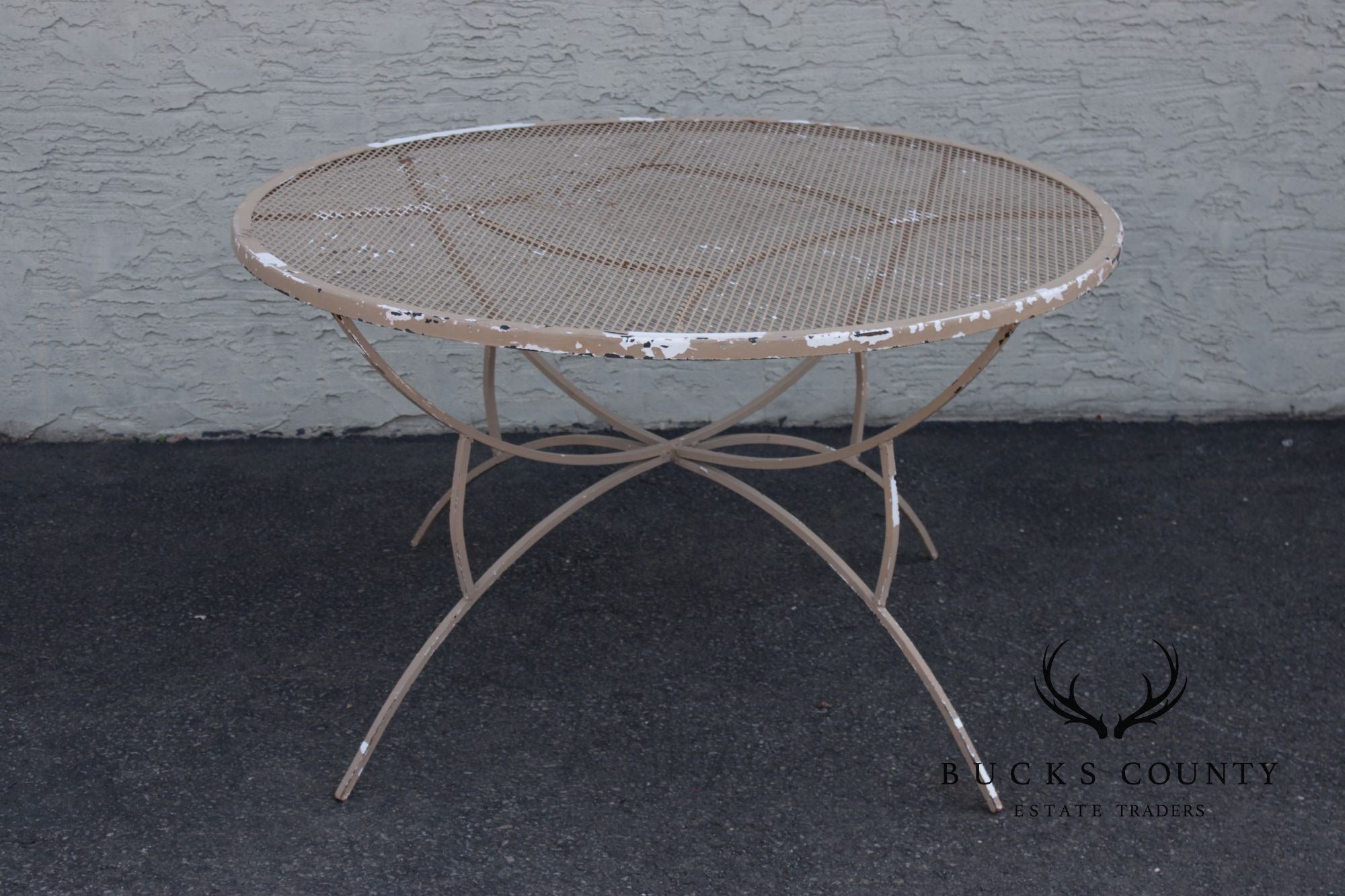 Mid Century Modern Round Wrought Iron Patio Dining Table