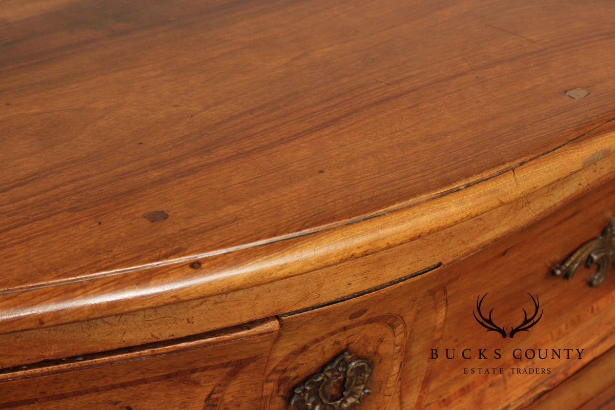 Antique French Louis XV Style Inlaid Bombe Commode Chest