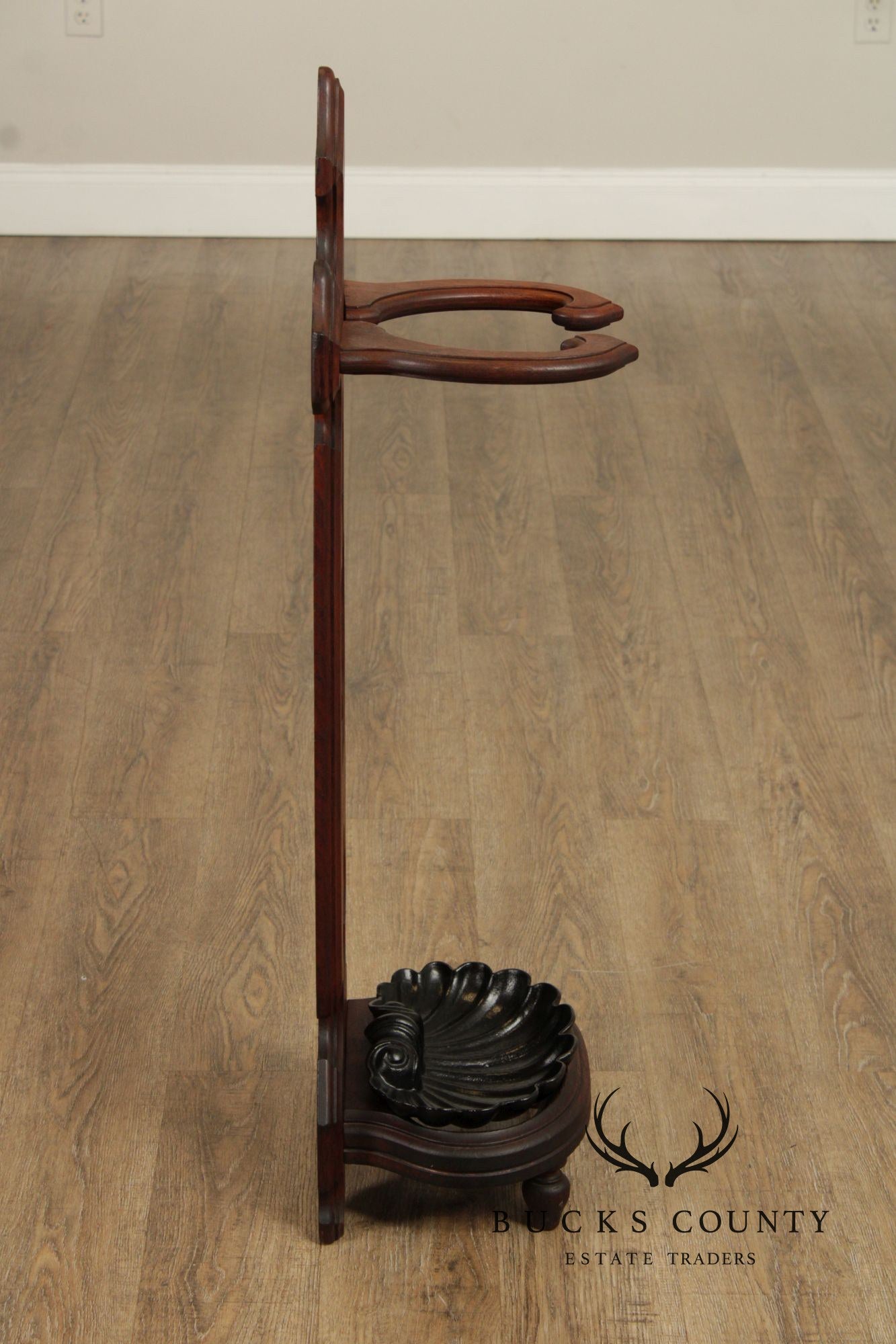 Antique Victorian Gothic Revival Umbrella Stand With Cast Iron Drip Pan