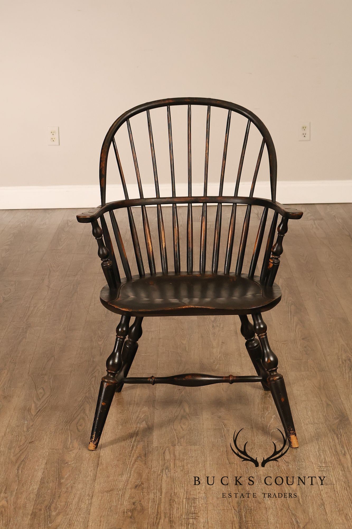 Richard Grell Set of Four Distress Painted Windsor Chairs