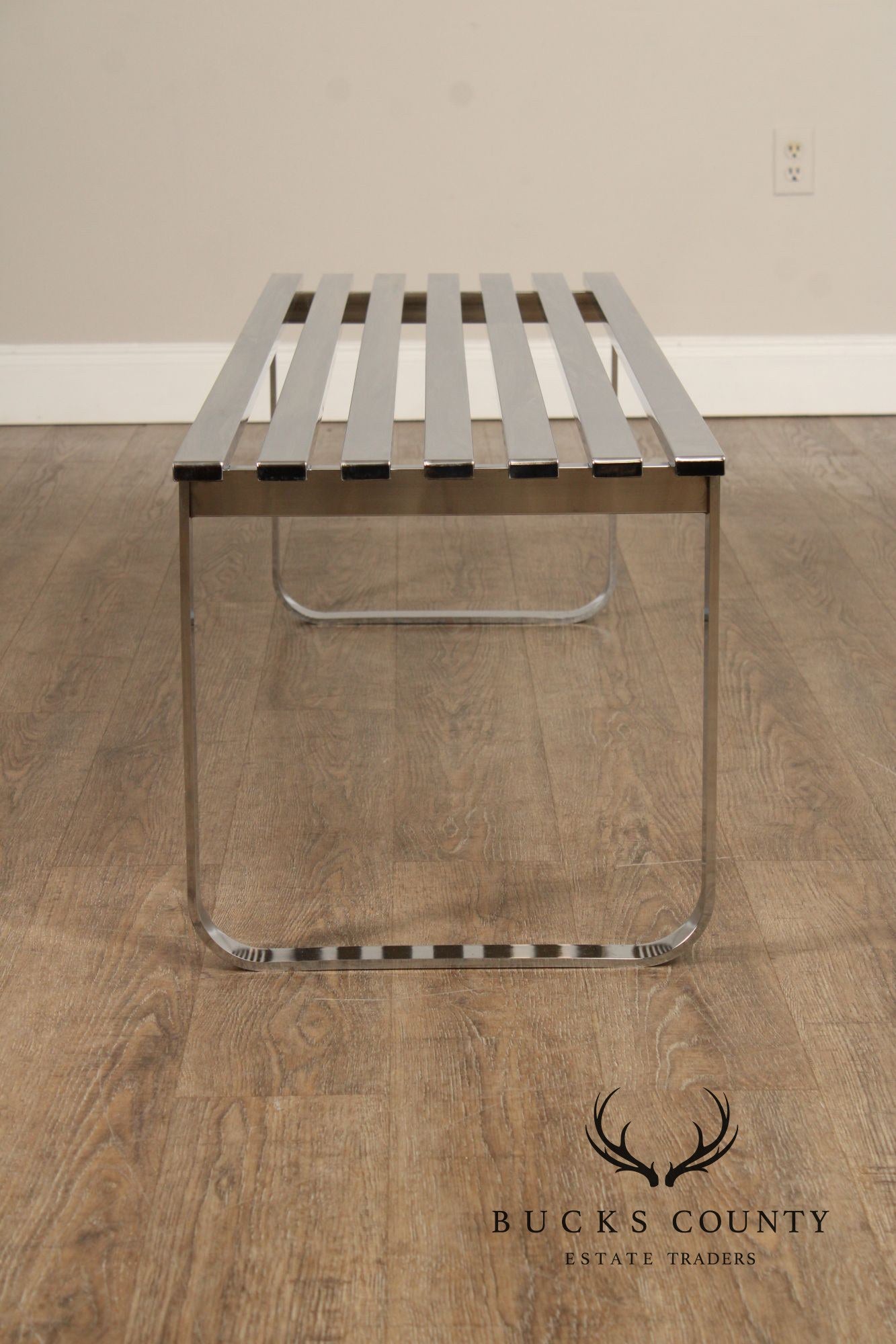 Design Institute of America Modern Slatted Chrome Bench