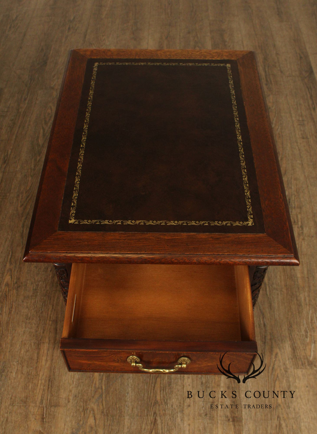 Hekman Georgian Style Leather Top Burlwood Side Table