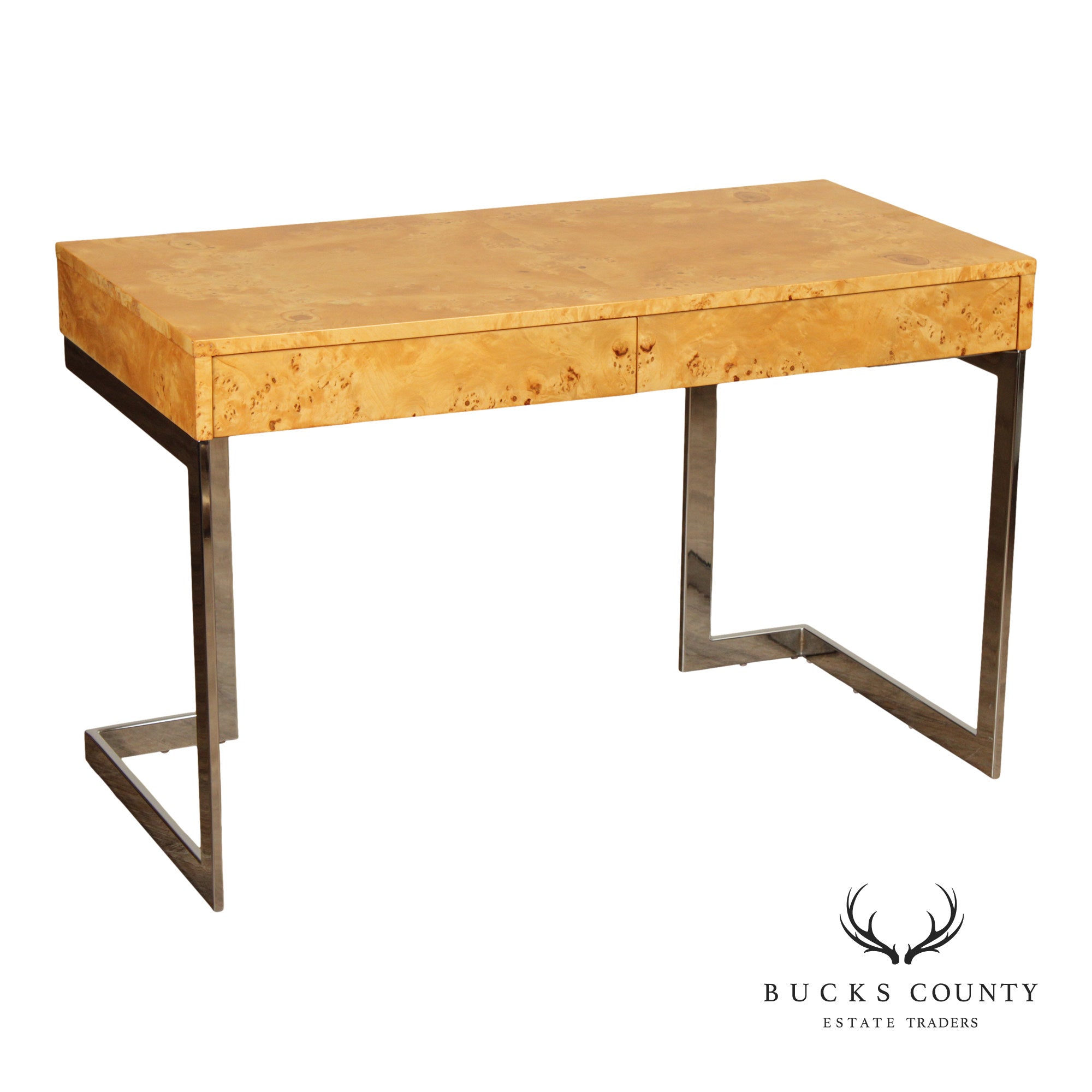 1970's Modern Burlwood and Chrome Writing Desk
