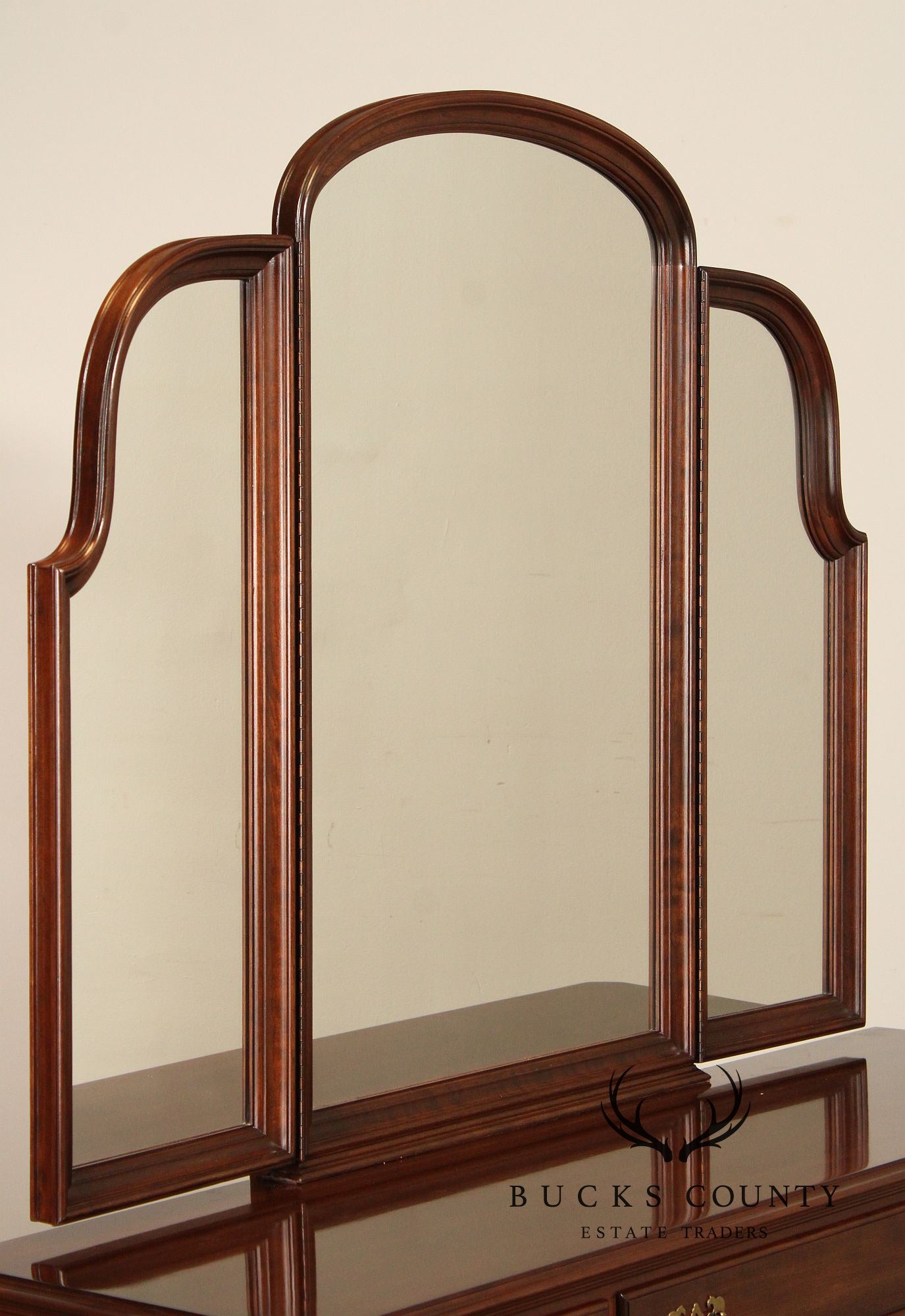 ETHAN ALLEN GEORGIAN COURT CHERRY DRESSER WITH TRI-FOLD MIRROR