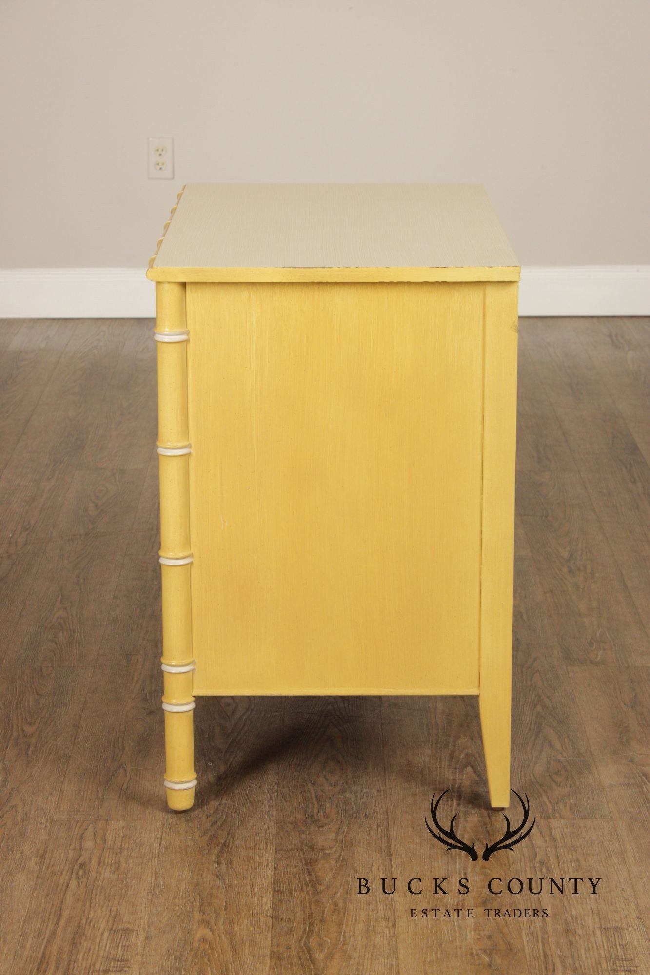 Thomasville Vintage Faux Bamboo Pair of Painted Chest Nightstands