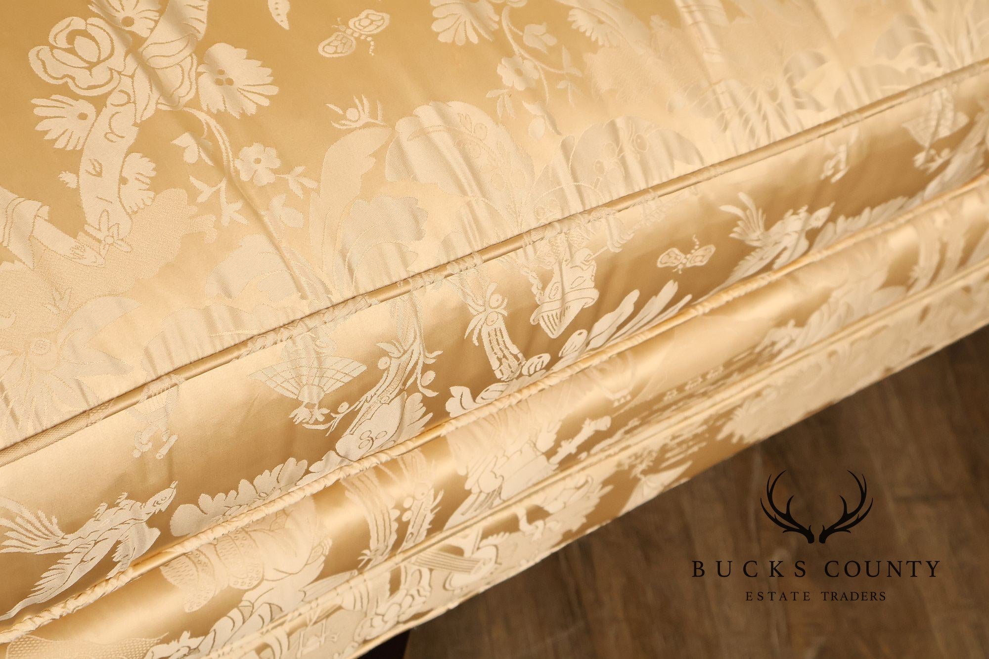 Southwood Federal Style Mahogany Frame Damask Upholstered Sofa