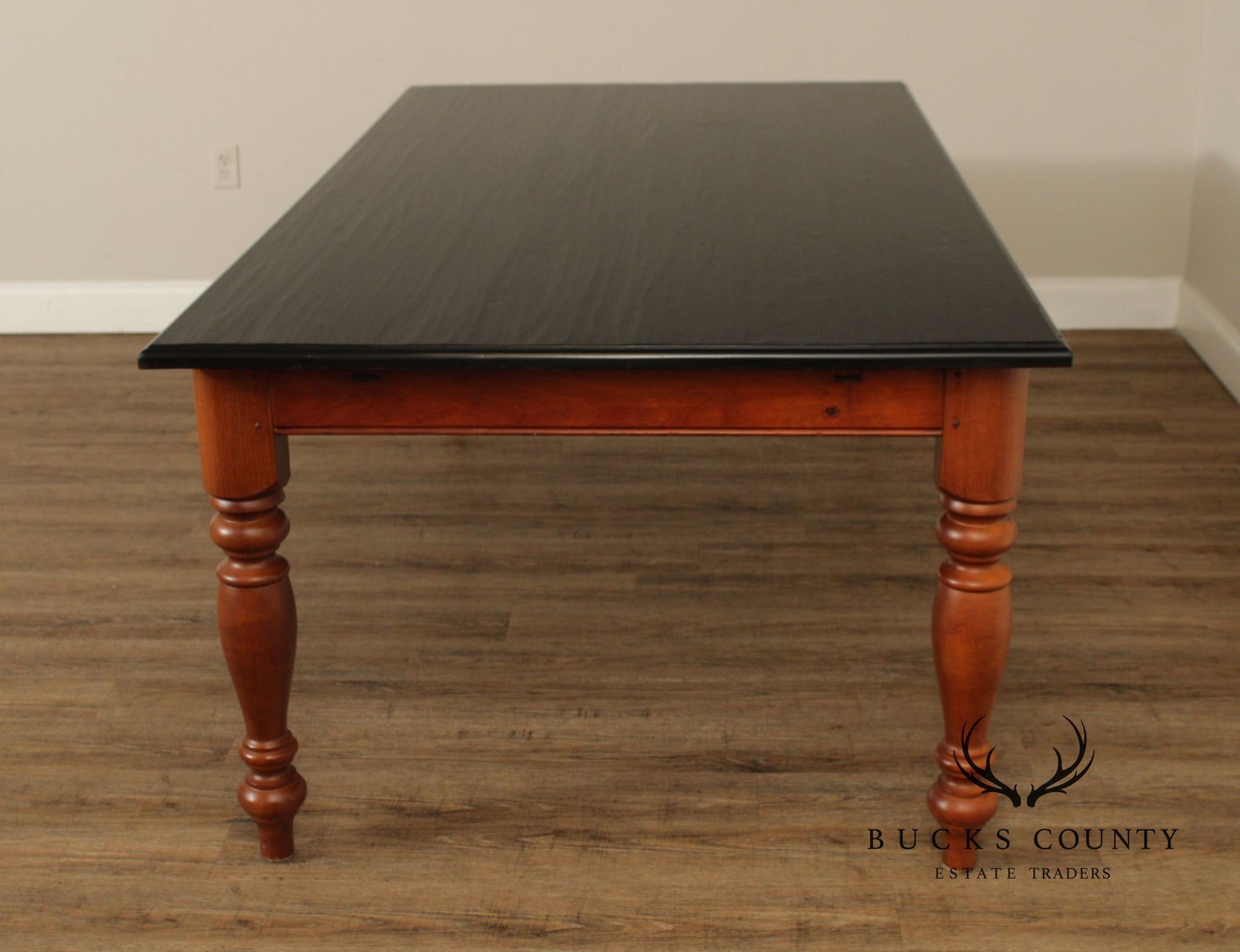 Rustic Farmhouse Style Solid Wood Dining Table With Black Painted Top