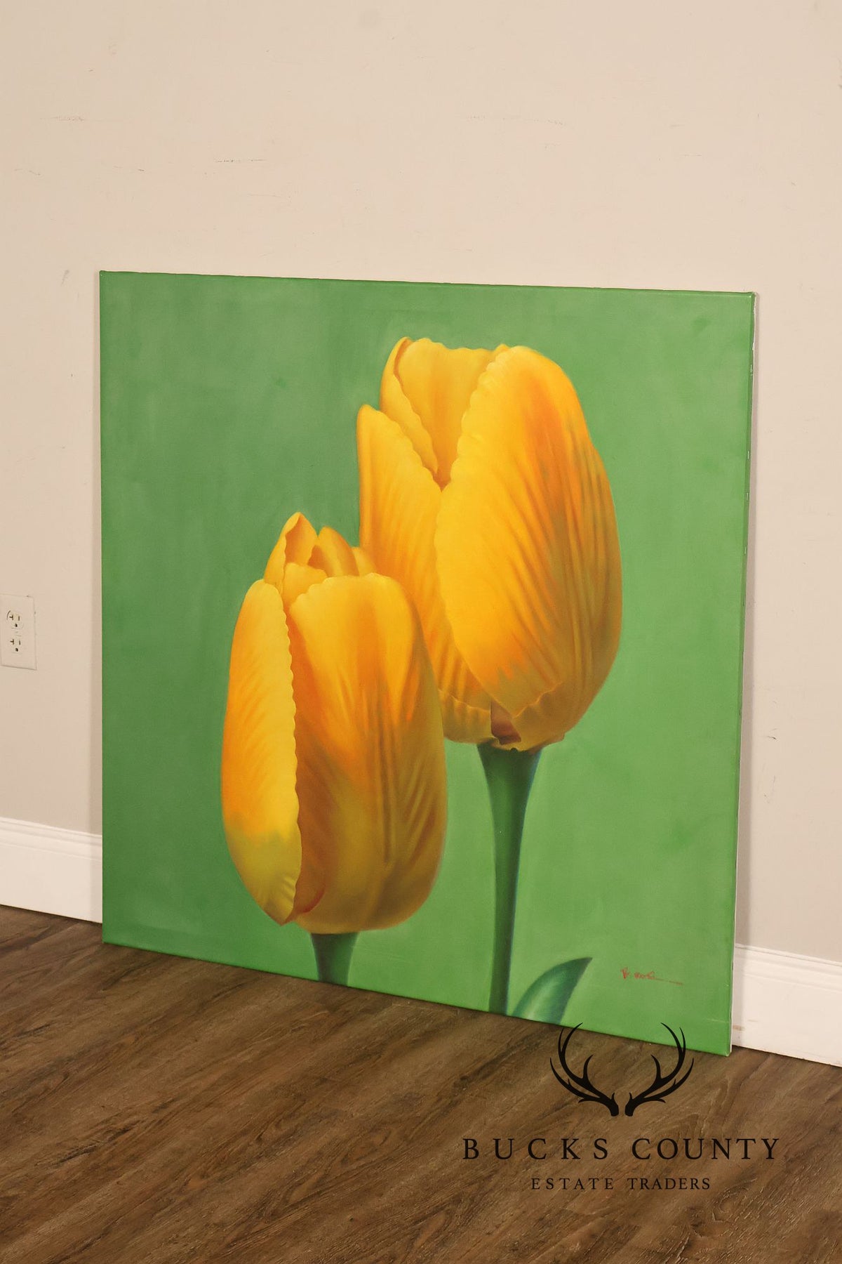 Artist Signed Photorealistic Oil Painting, Tulips