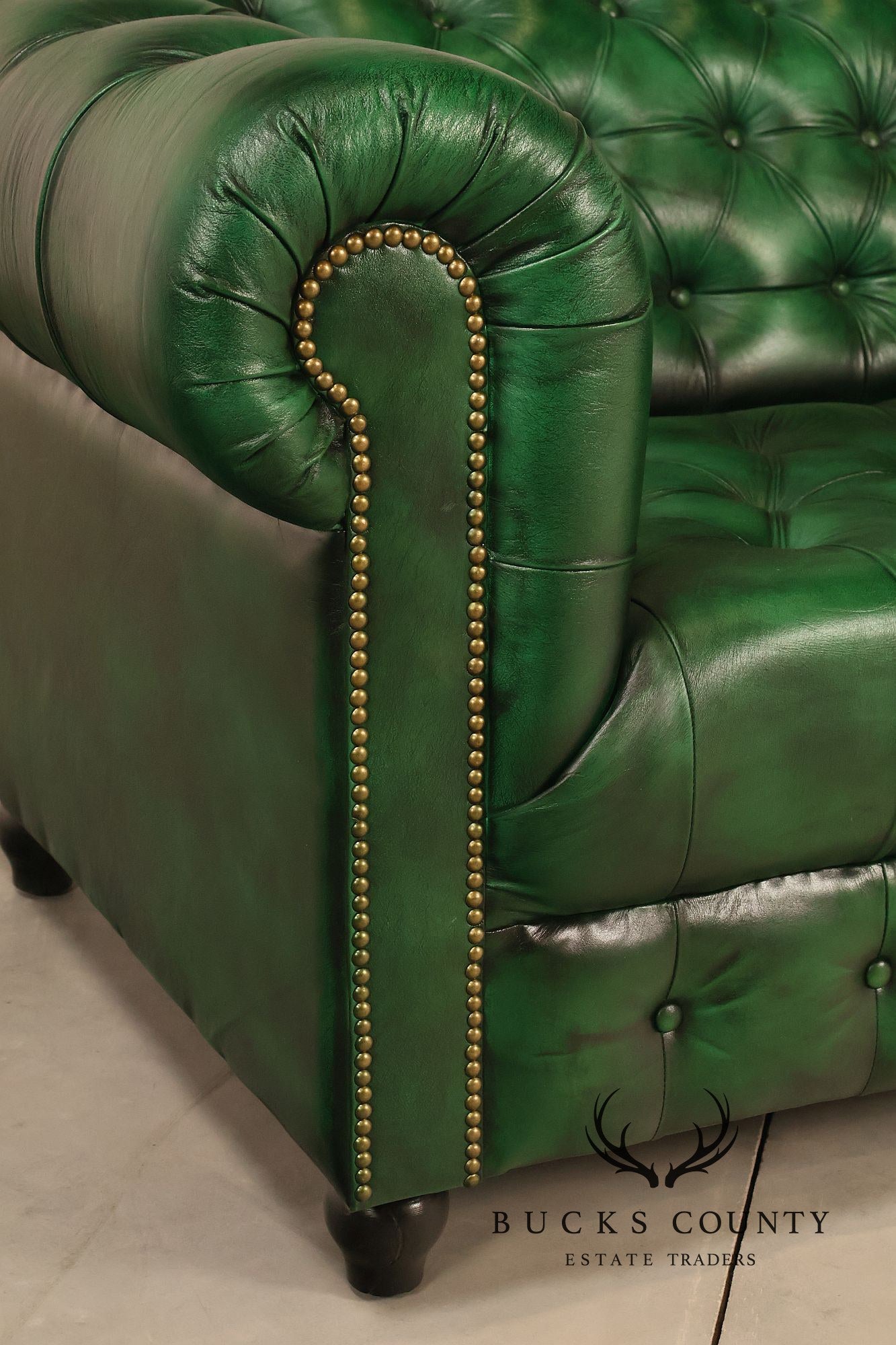 Chesterfield Style Green Leather Sofa