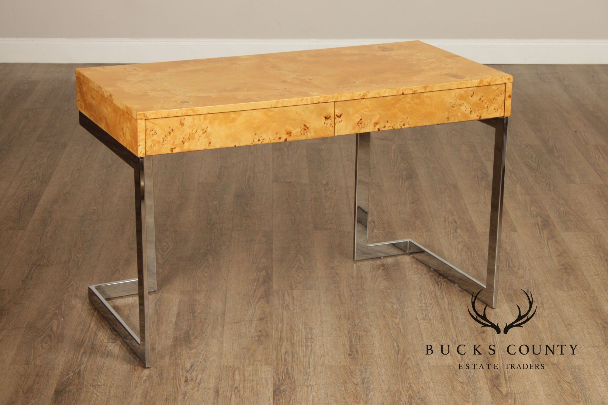 1970's Modern Burlwood and Chrome Writing Desk