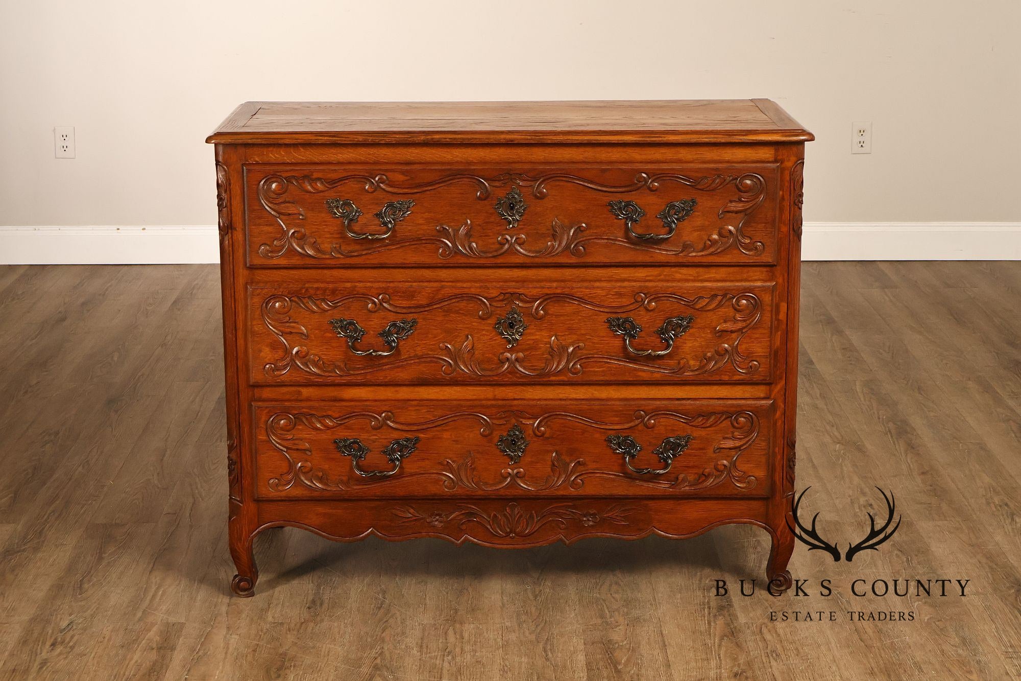 French Louis XV Style Carved Oak Chest Of Drawers